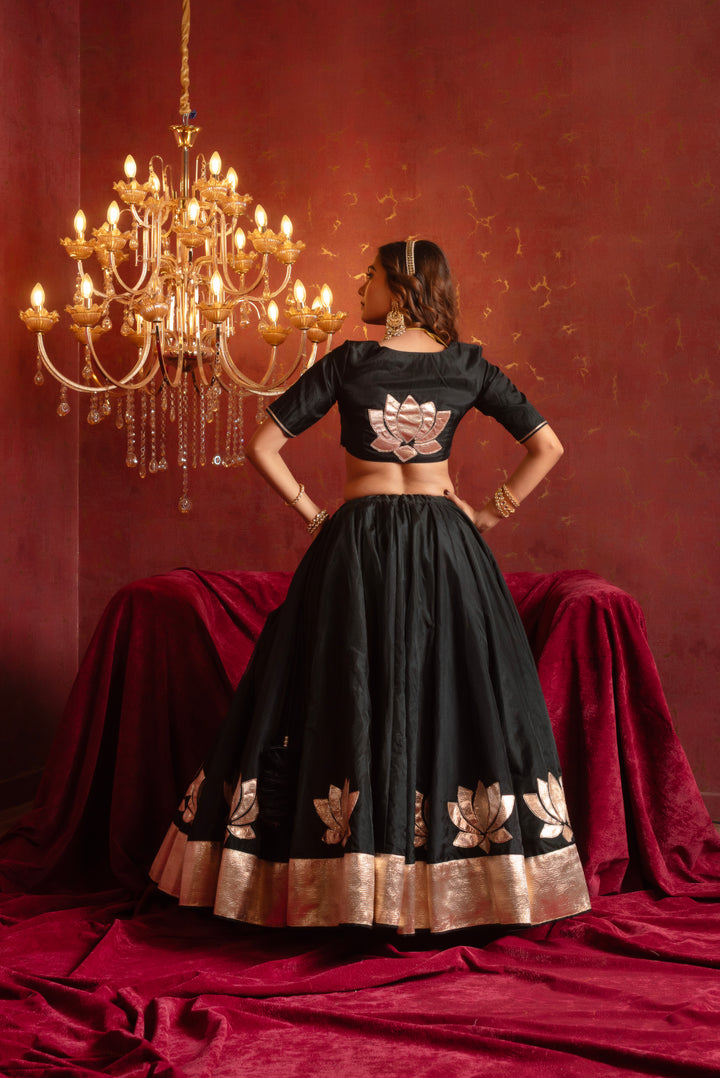 GULFIZAN PATAKA BLACK KAMAL GOTA PATTI ORGANZA LEHENGA SETS WITH ORGANZA DUPATTA