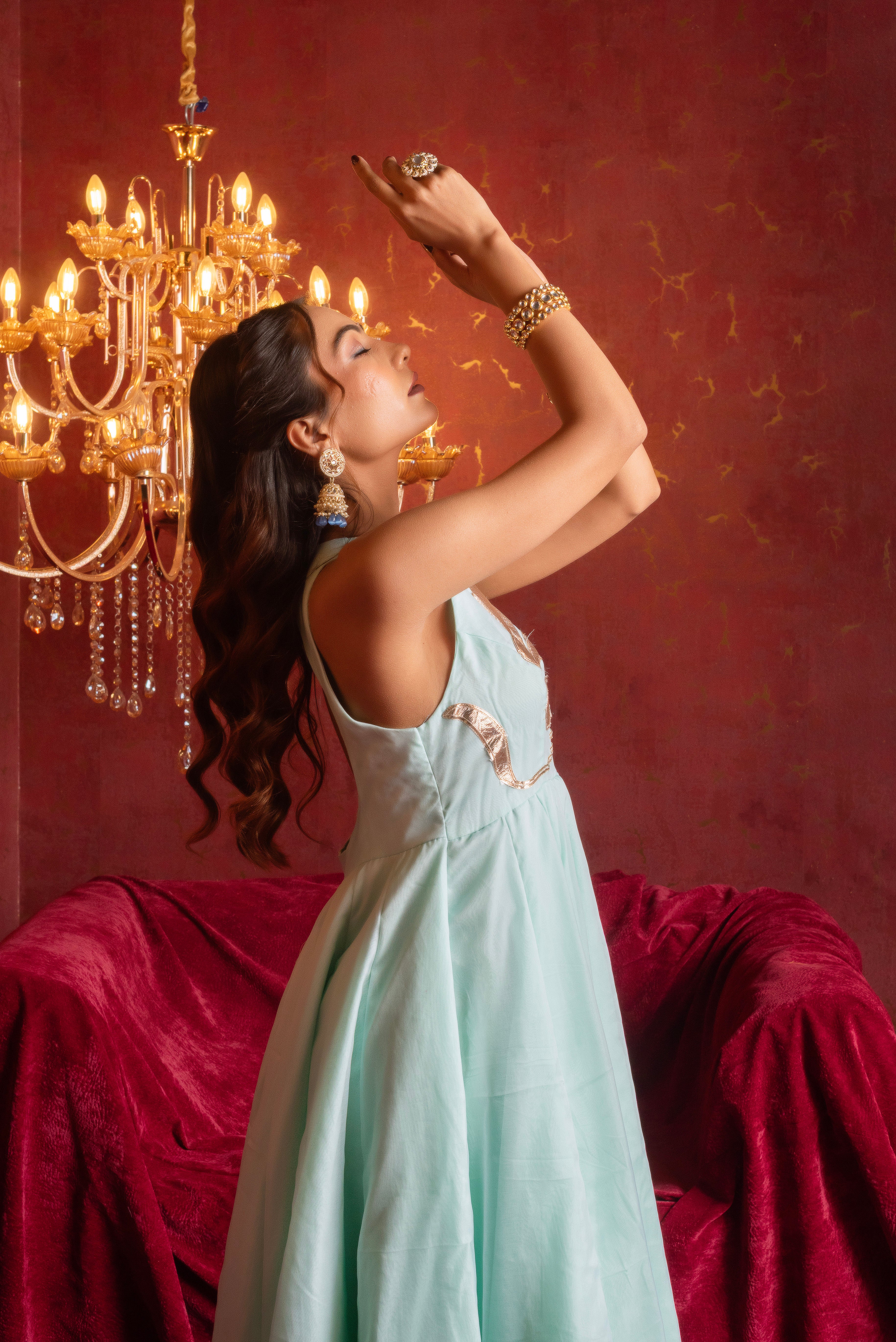 GULFIZAN AQUA BLUE ORGANZA GOTTA PATI ANARKALI SUIT SETS WITH ORGANZA DUPATTA