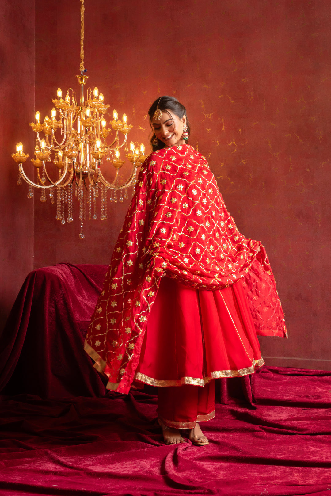 GULFIZAN CHATAK LAAL ORGANZA ANARKALI SET WITH HEAVY GOTA PATTI WORK ORGANZADUPATTA