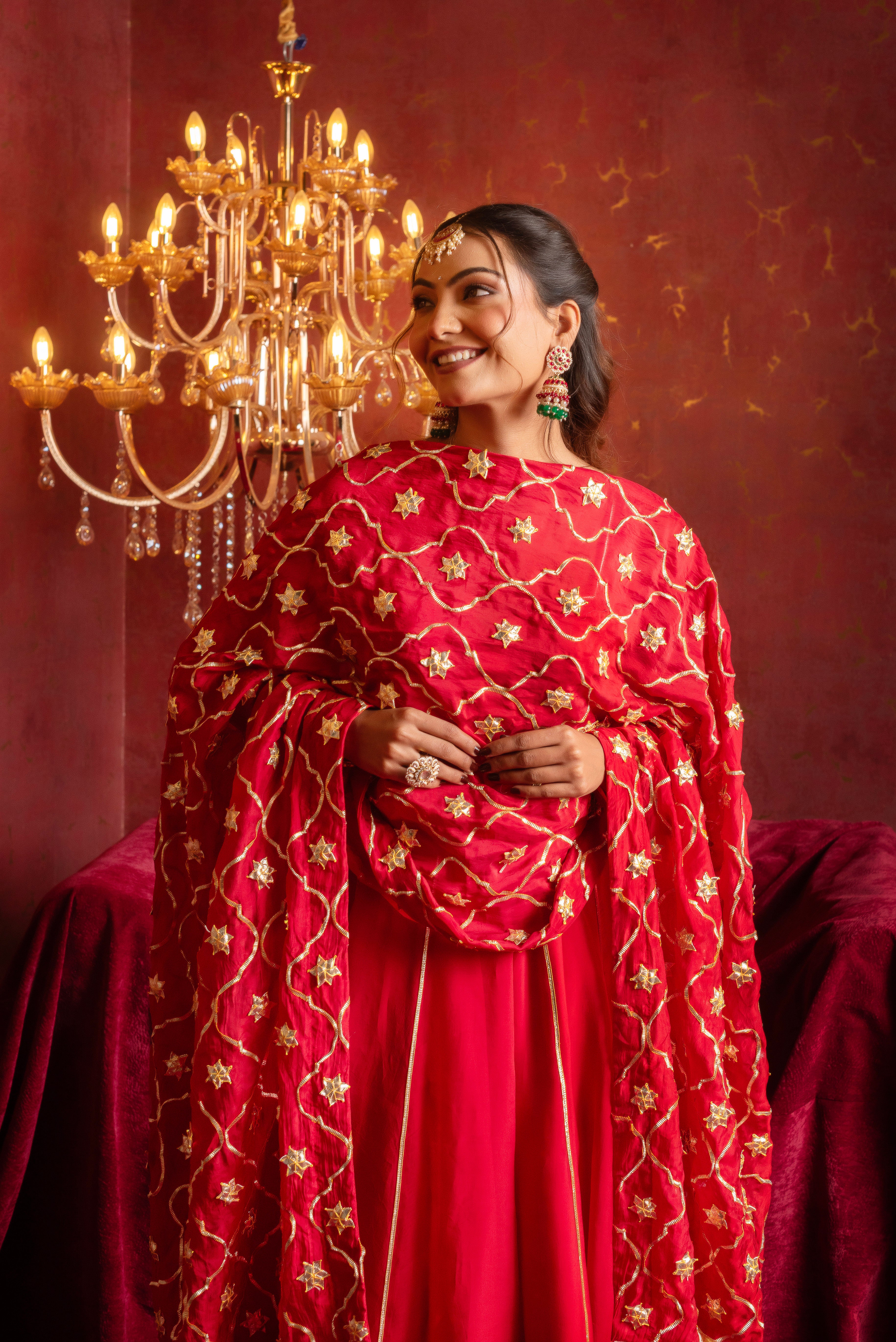 GULFIZAN CHATAK LAAL ORGANZA ANARKALI SET WITH HEAVY GOTA PATTI WORK ORGANZADUPATTA