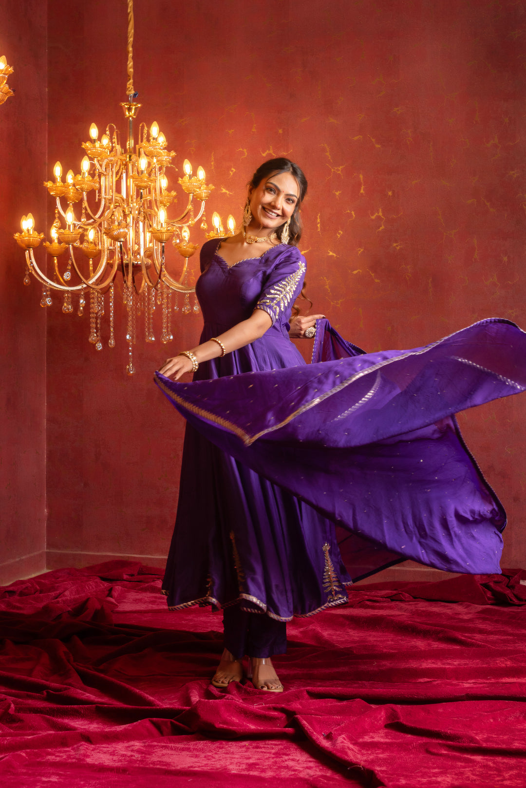 GULFIZAN SHAHI JAMUNI HAND WORK  SILK ANARKALI SET WITH ORGANZA DUPATTA