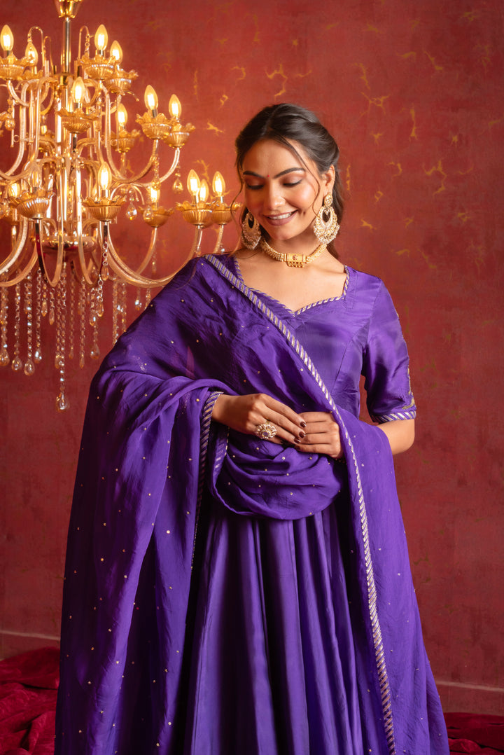 GULFIZAN SHAHI JAMUNI HAND WORK  SILK ANARKALI SET WITH ORGANZA DUPATTA