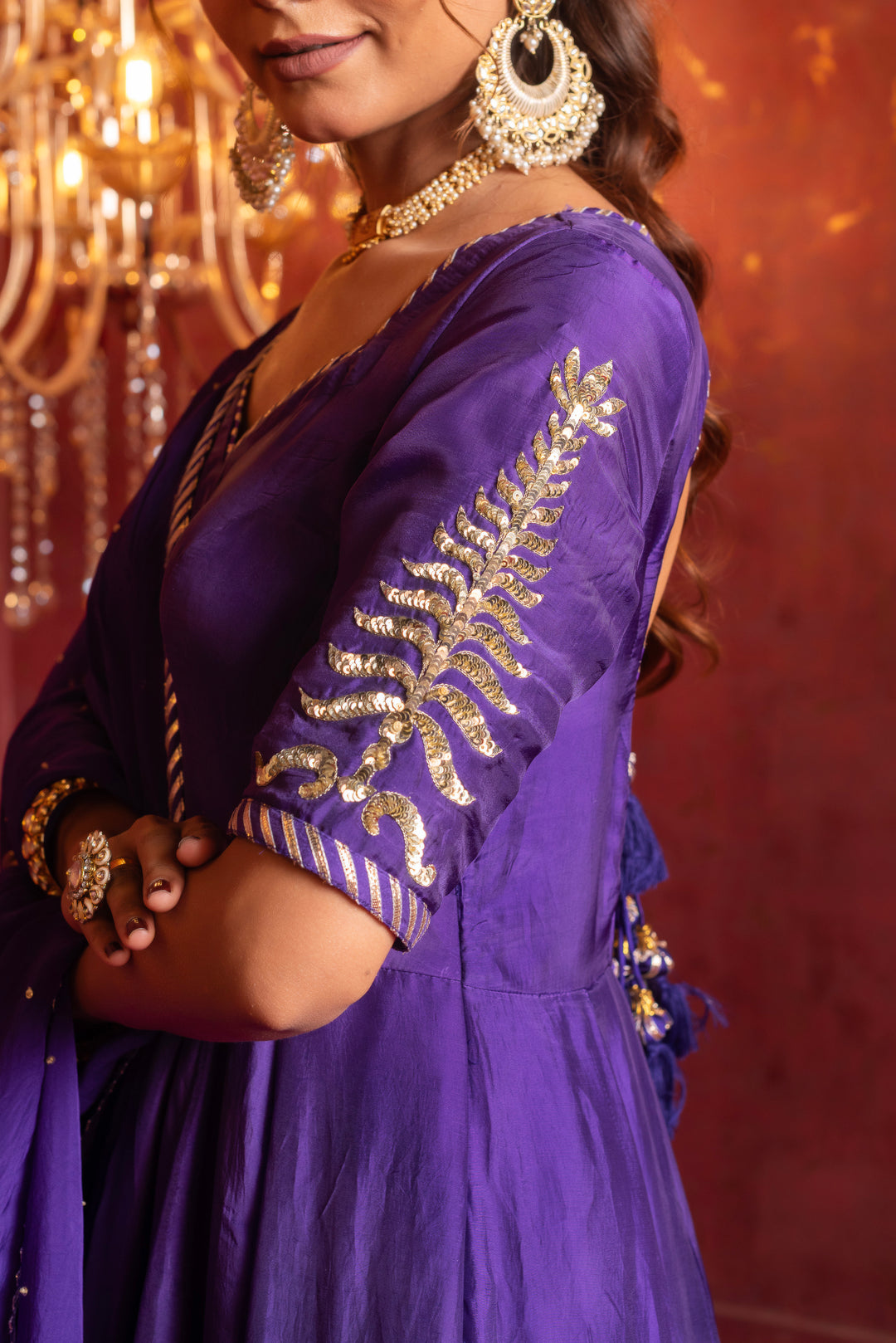 GULFIZAN SHAHI JAMUNI HAND WORK  SILK ANARKALI SET WITH ORGANZA DUPATTA