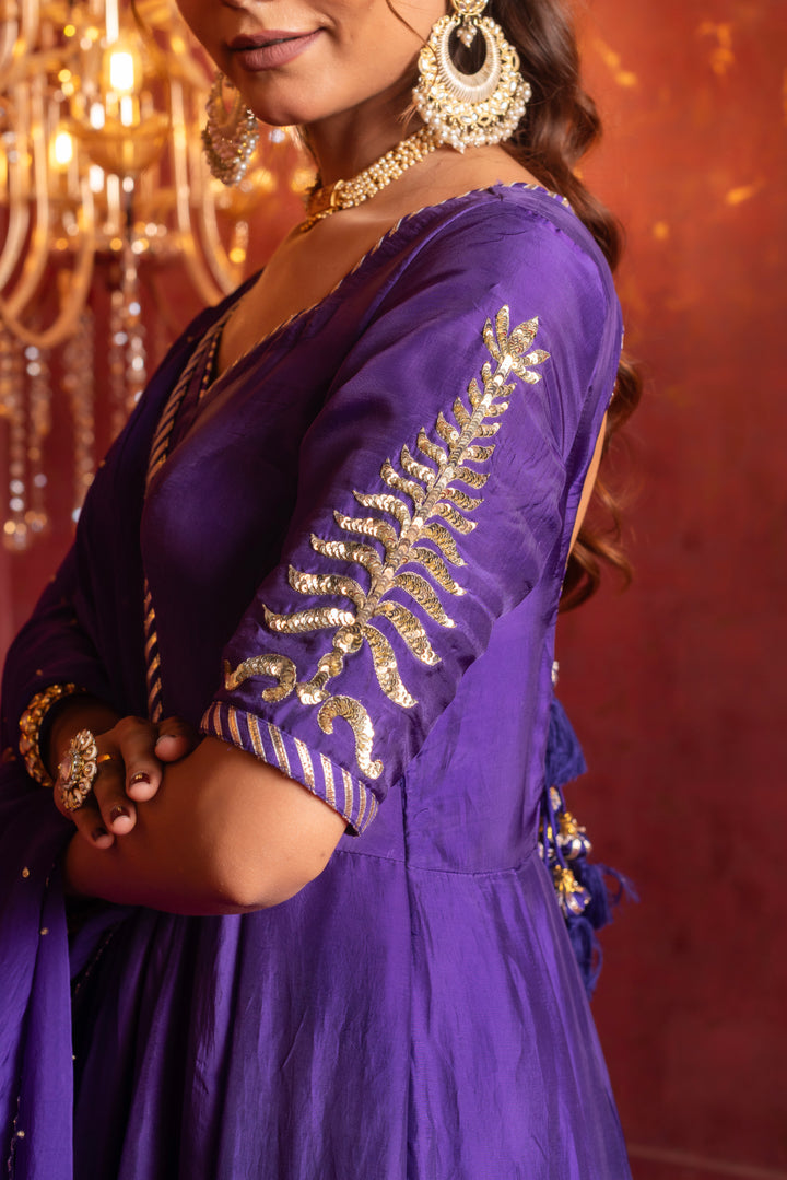 GULFIZAN SHAHI JAMUNI HAND WORK  SILK ANARKALI SET WITH ORGANZA DUPATTA