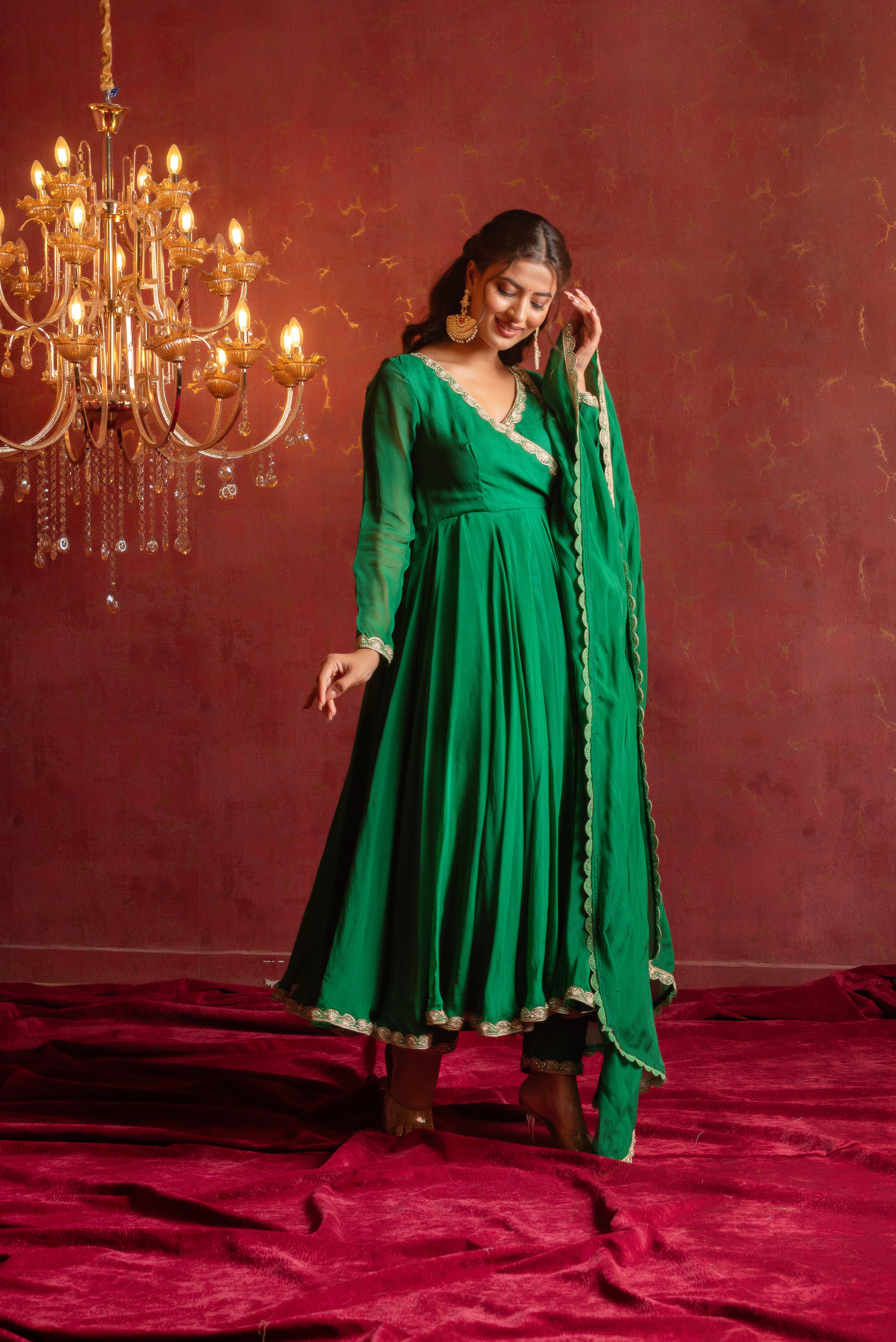 GULFIZAN HARIYALI GREEN ORGANZA ANGRAKHA SET WITH ORGANZA DUPATTA