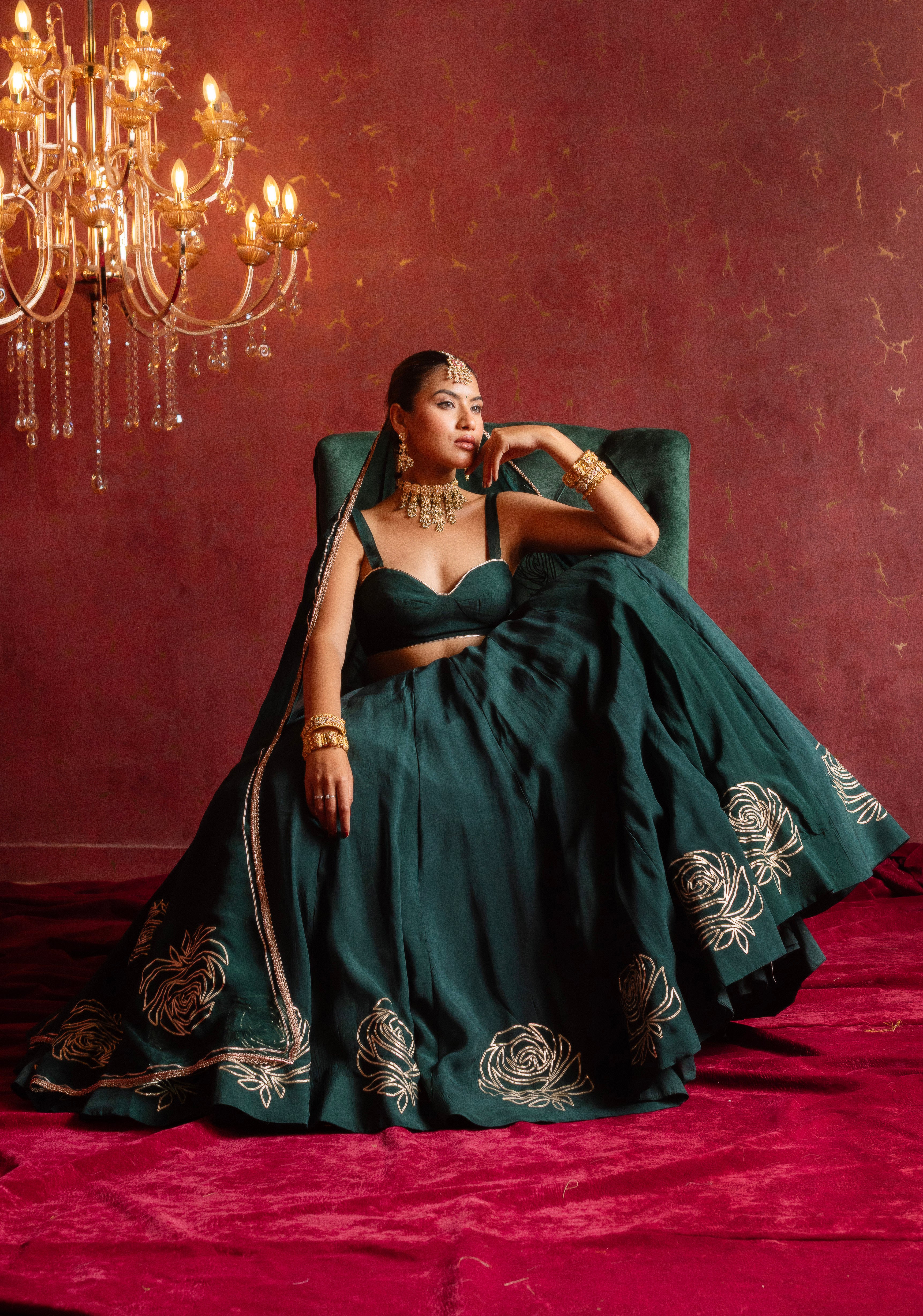 GULFIZAN SULTANA GREEN ORGANZA GOTA PATTI LEHENGA SETS WITH ORGANZA DUPATTA