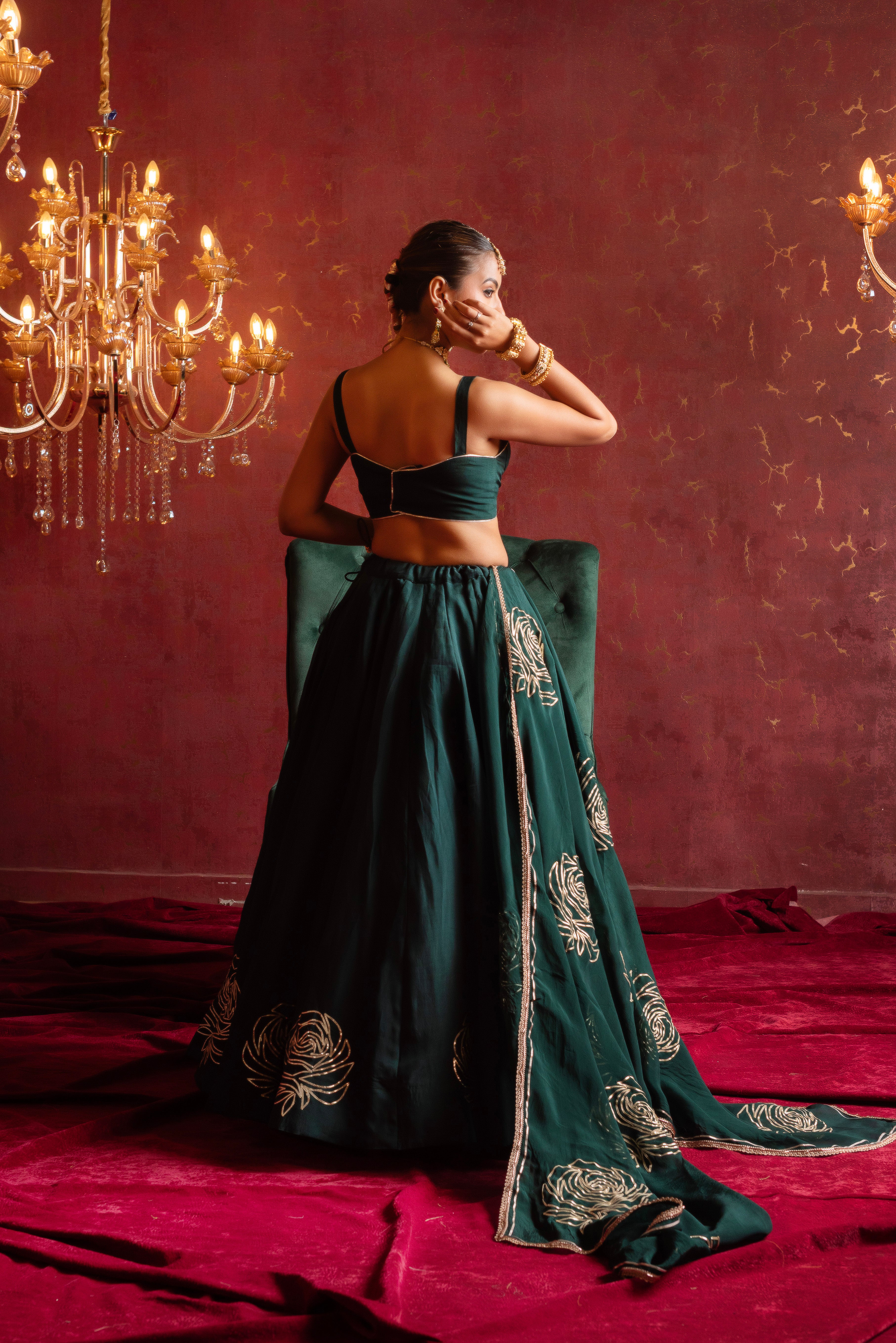 GULFIZAN SULTANA GREEN ORGANZA GOTA PATTI LEHENGA SETS WITH ORGANZA DUPATTA