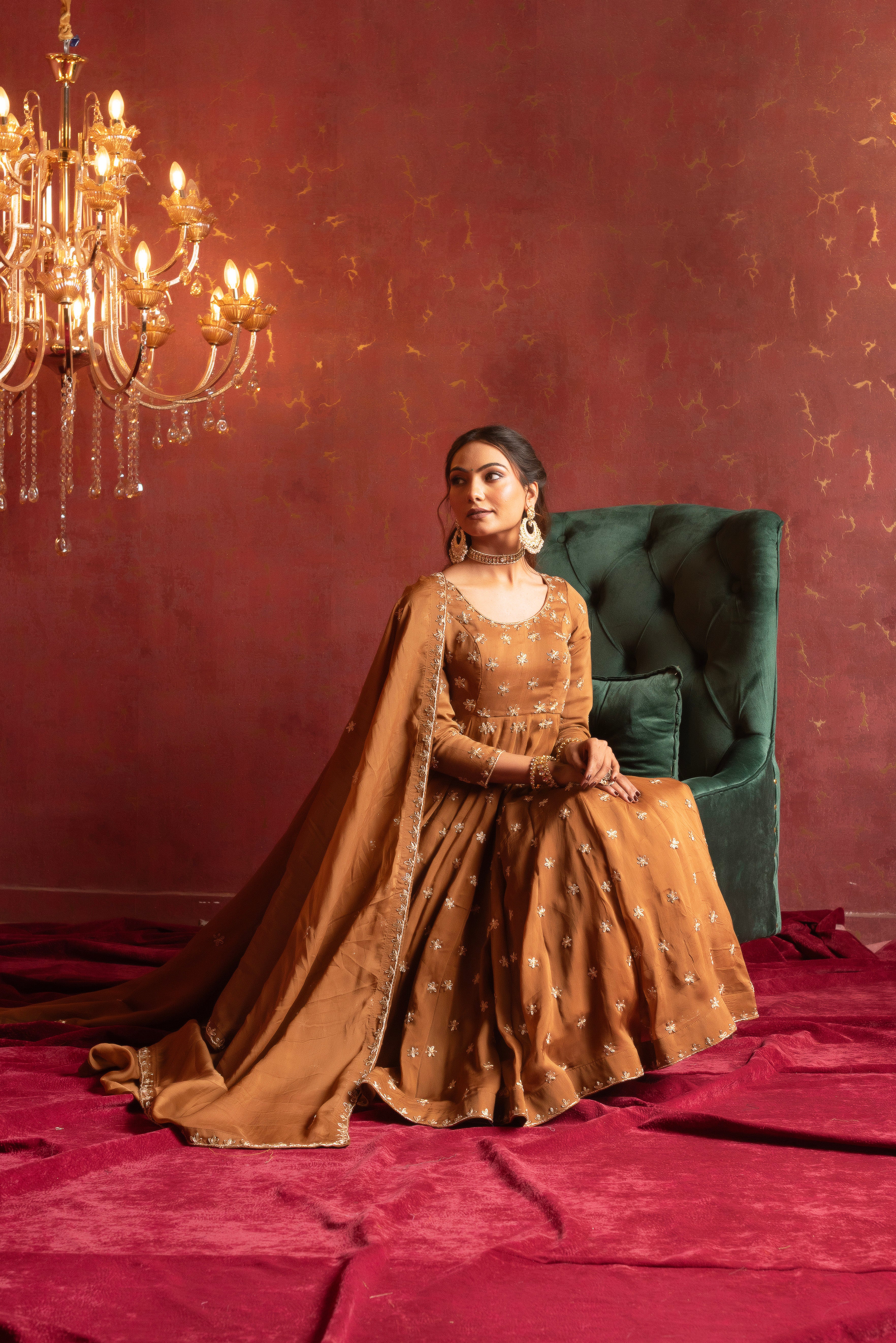 GULFIZAN AMBER GLOW ZARDOZI WORK ANARKALI SETS WITH ZARDOZI WORK DUPATTA