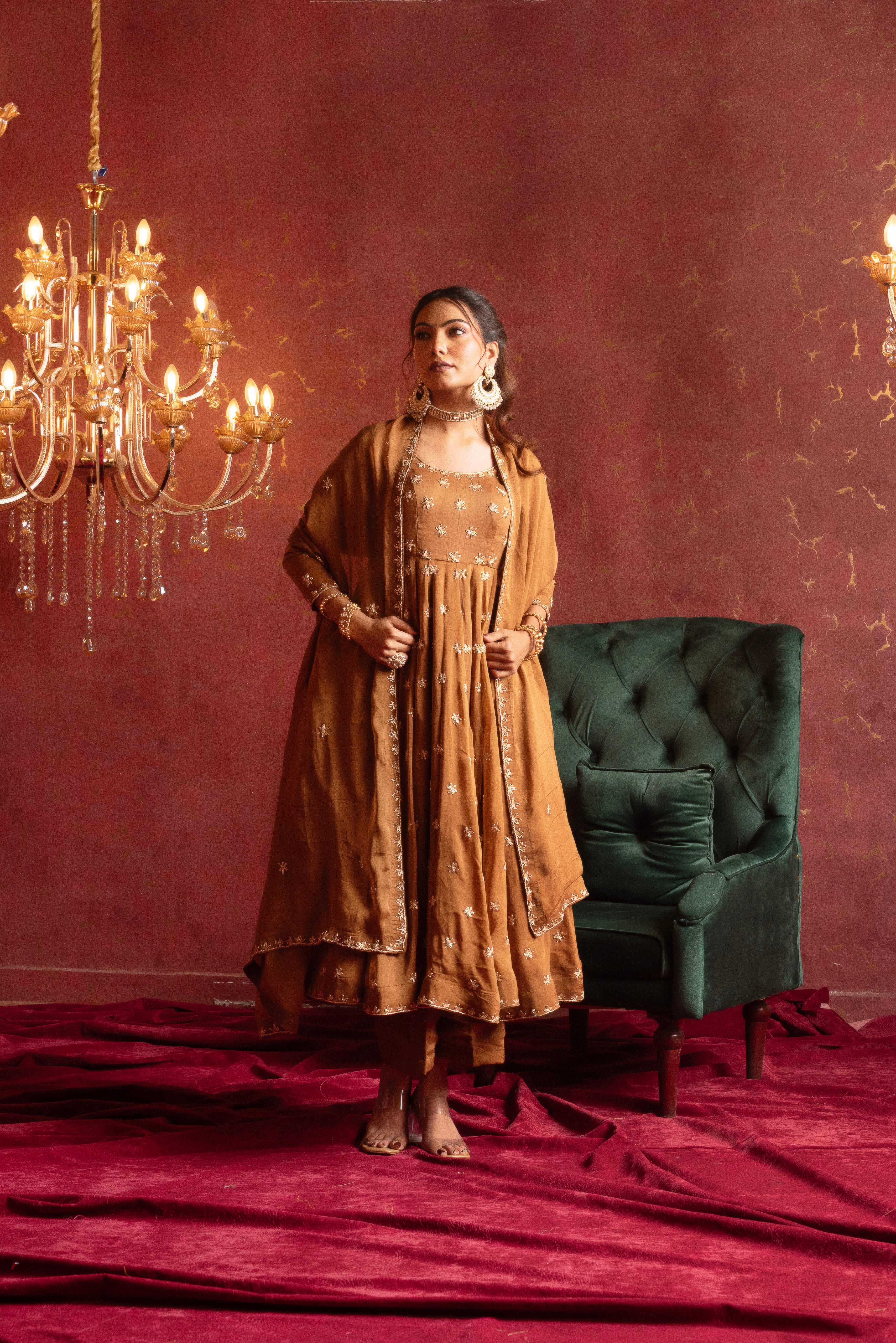 GULFIZAN AMBER GLOW ZARDOZI WORK ANARKALI SETS WITH ZARDOZI WORK DUPATTA