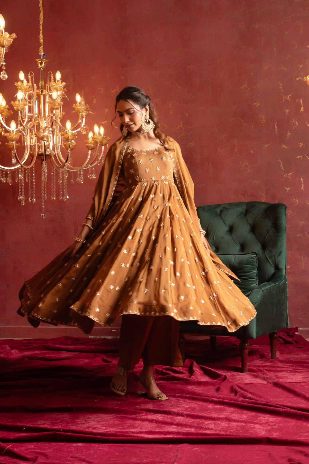 GULFIZAN AMBER GLOW ZARDOZI WORK ANARKALI SETS WITH ZARDOZI WORK DUPATTA