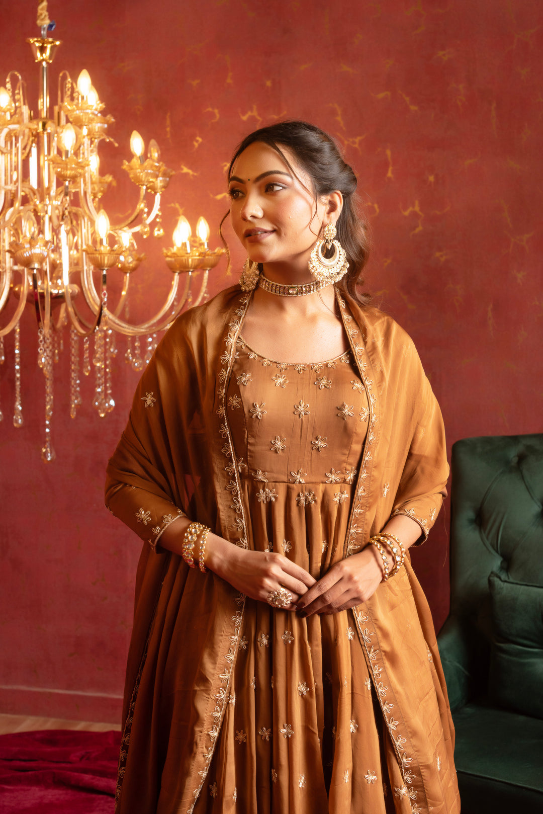 GULFIZAN AMBER GLOW ZARDOZI WORK ANARKALI SETS WITH ZARDOZI WORK DUPATTA