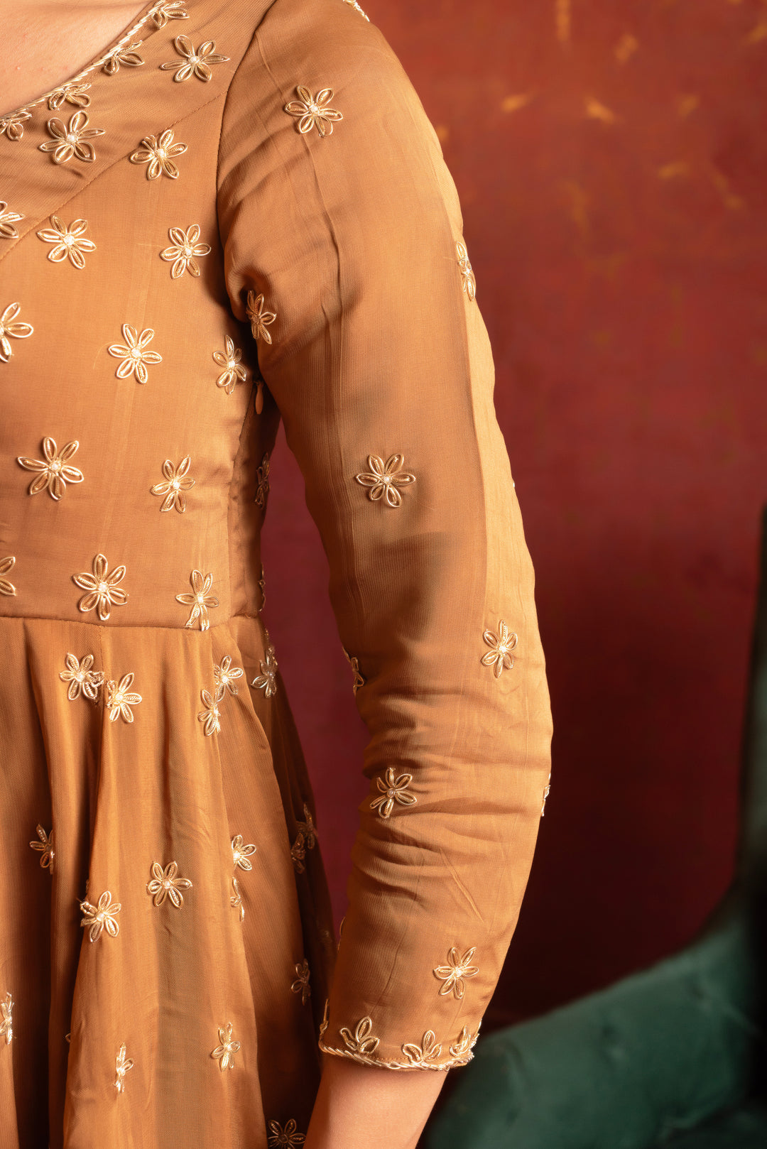 GULFIZAN AMBER GLOW ZARDOZI WORK ANARKALI SETS WITH ZARDOZI WORK DUPATTA