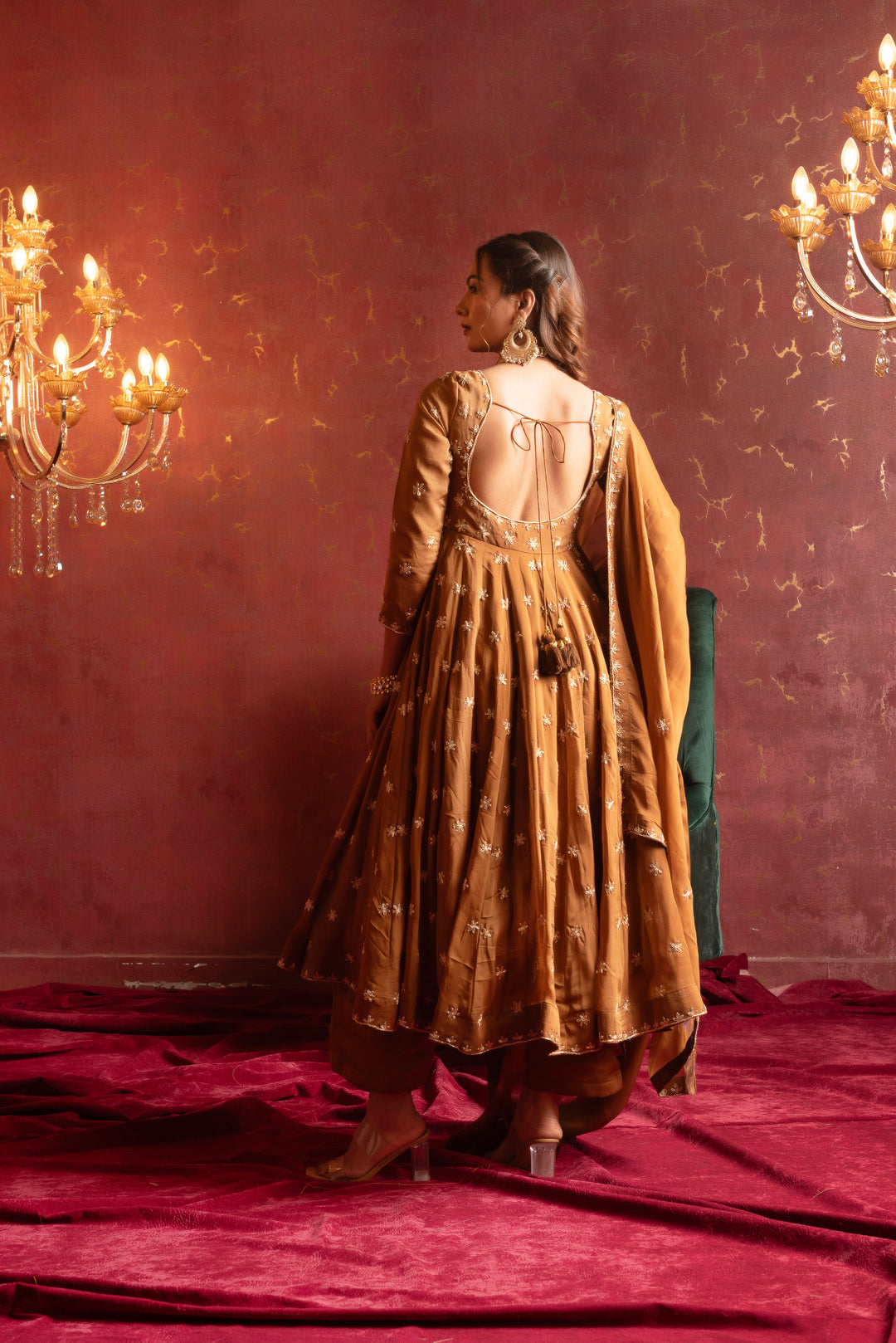 GULFIZAN AMBER GLOW ZARDOZI WORK ANARKALI SETS WITH ZARDOZI WORK DUPATTA