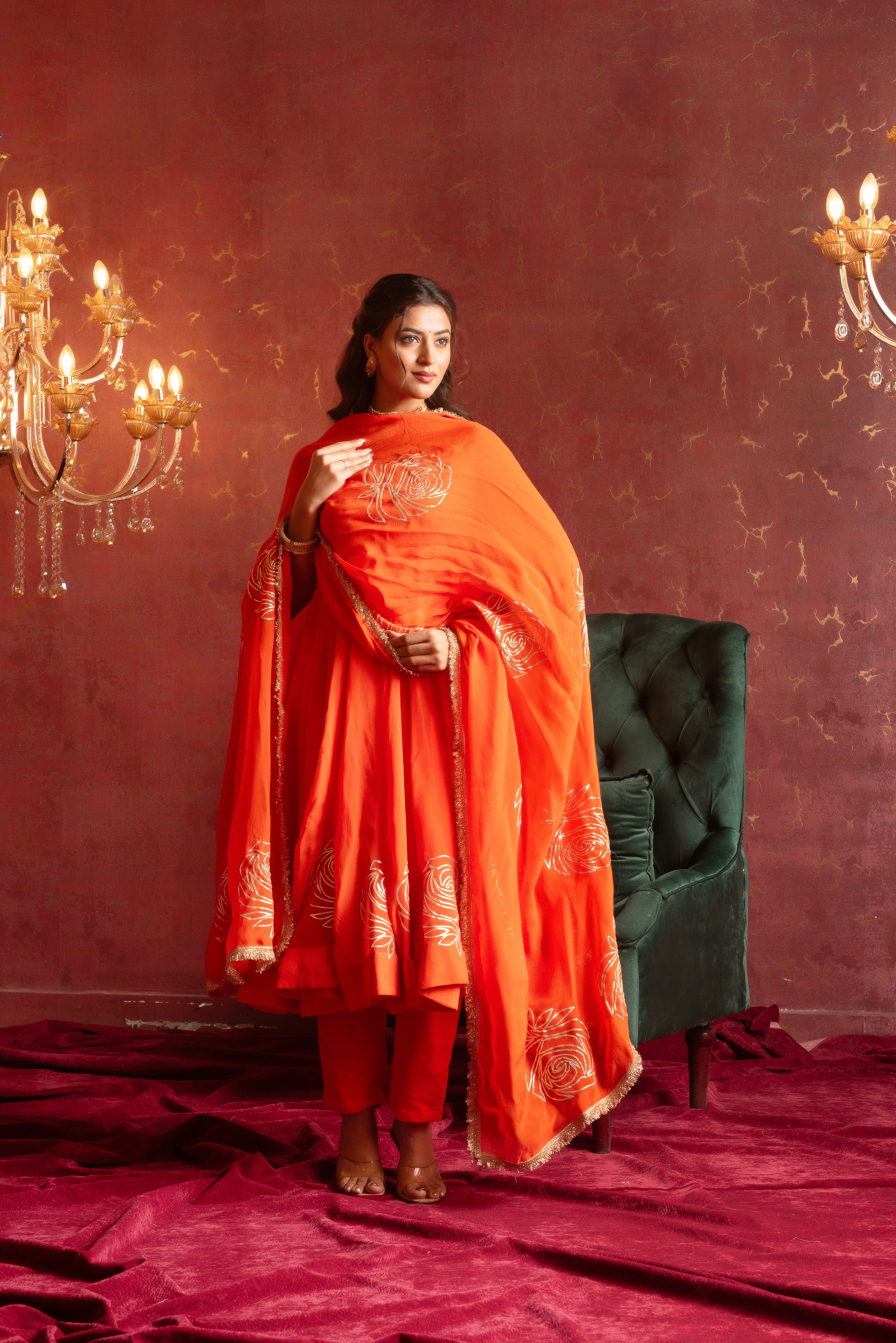 GULFIZAN ORANGE GOTA PATTI ANARKALI SETS WITH DUPATTA