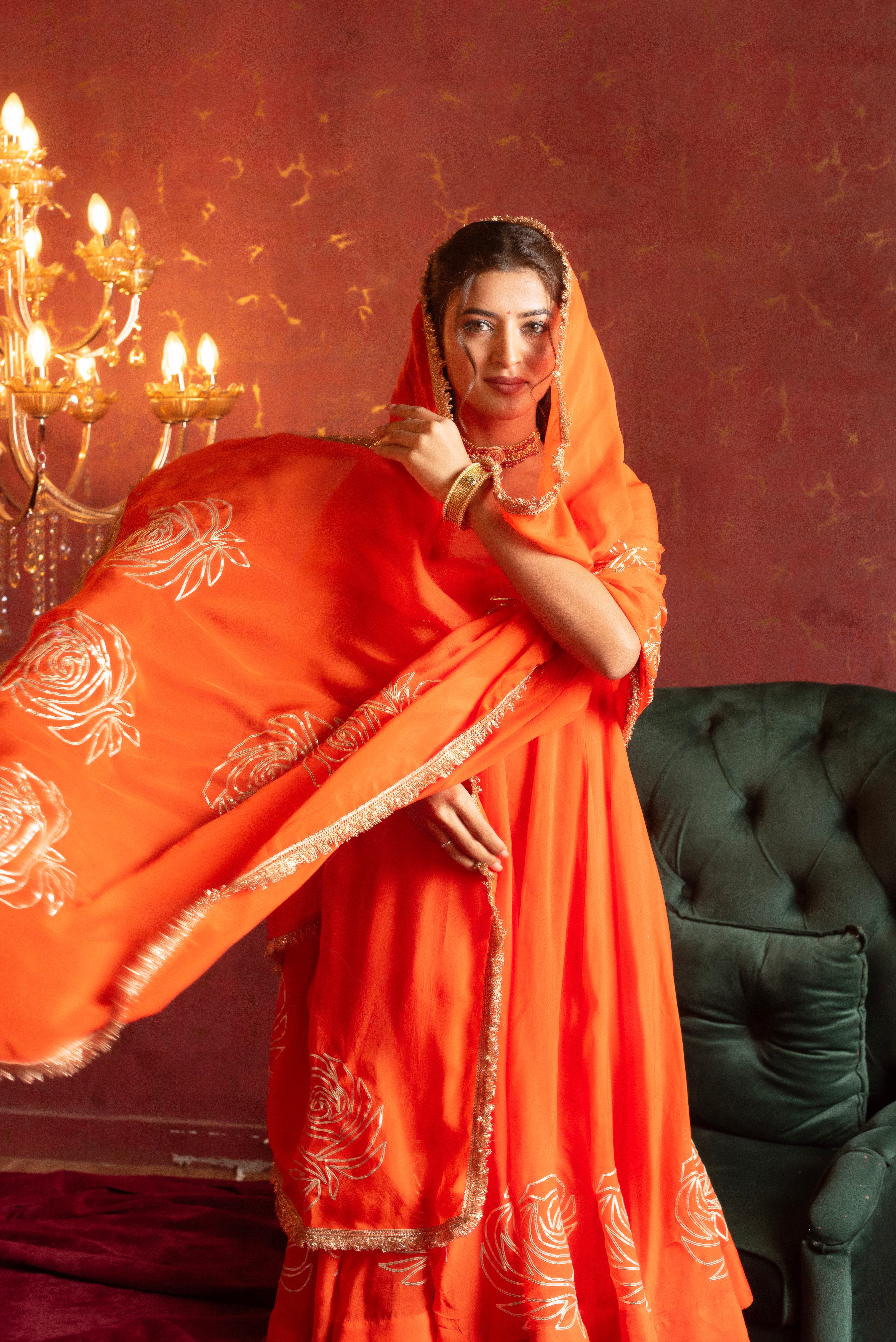 GULFIZAN ORANGE GOTA PATTI ANARKALI SETS WITH DUPATTA
