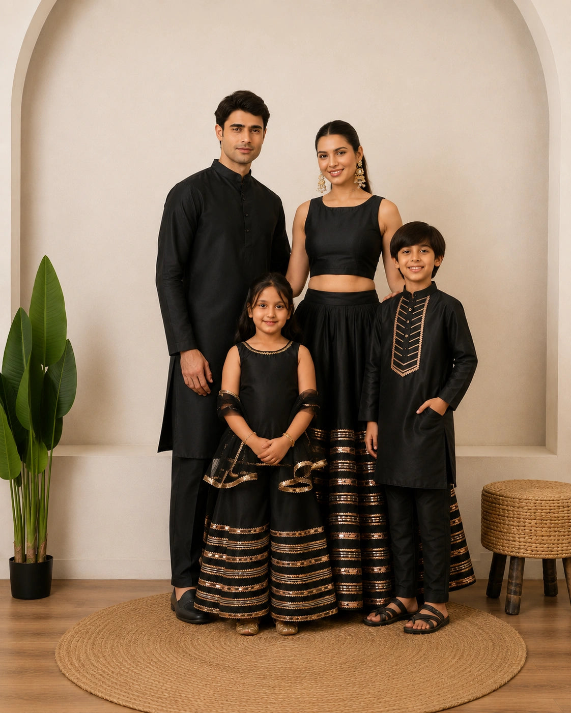 COTTON SILK GOTTA PATTI HAND WORK FAMILY OUTFIT COMBO
