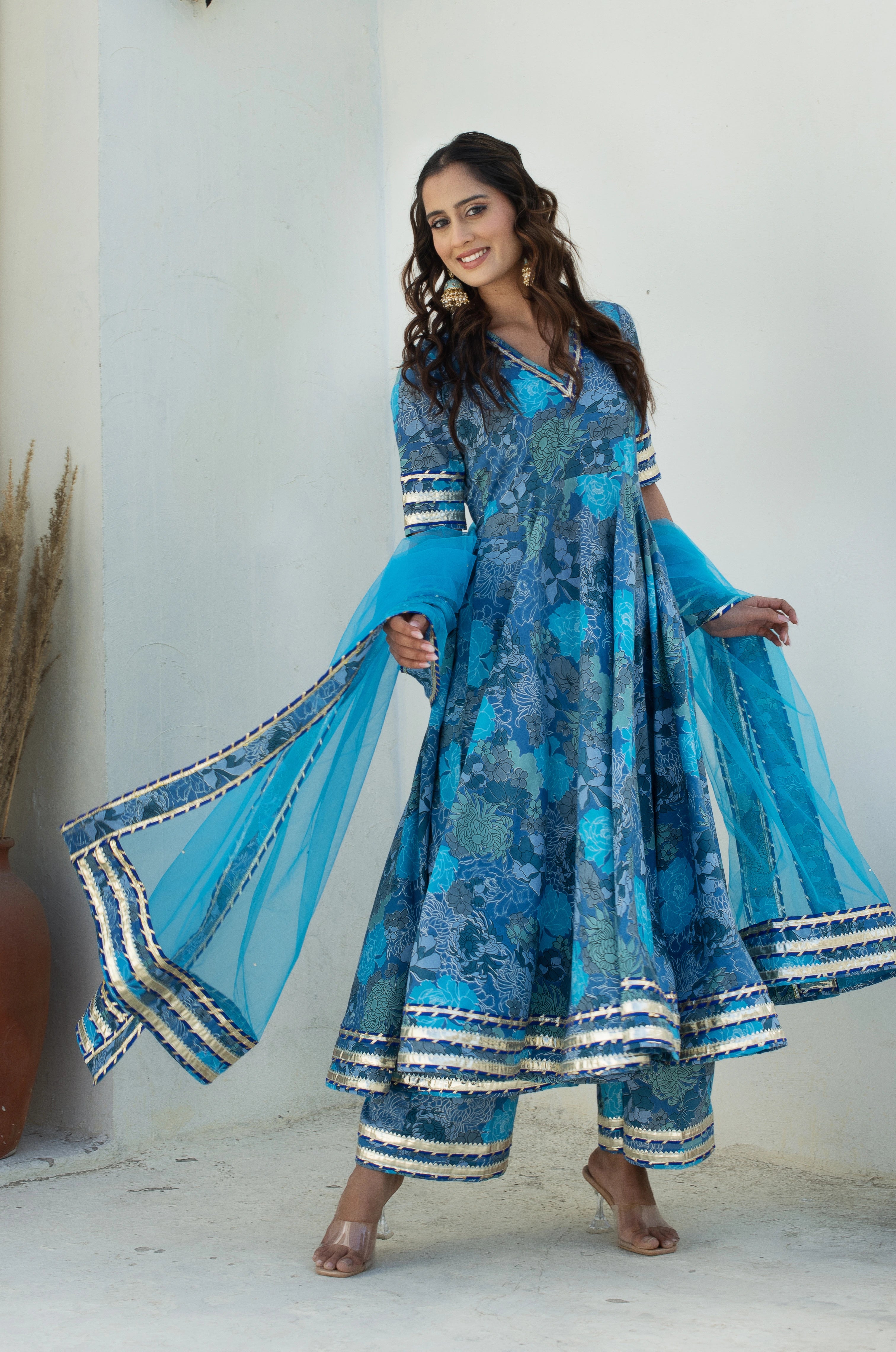 COTTON HAND BLOCK PRINT BLUE BLOSSOM FAMILY OUTFIT COMBO