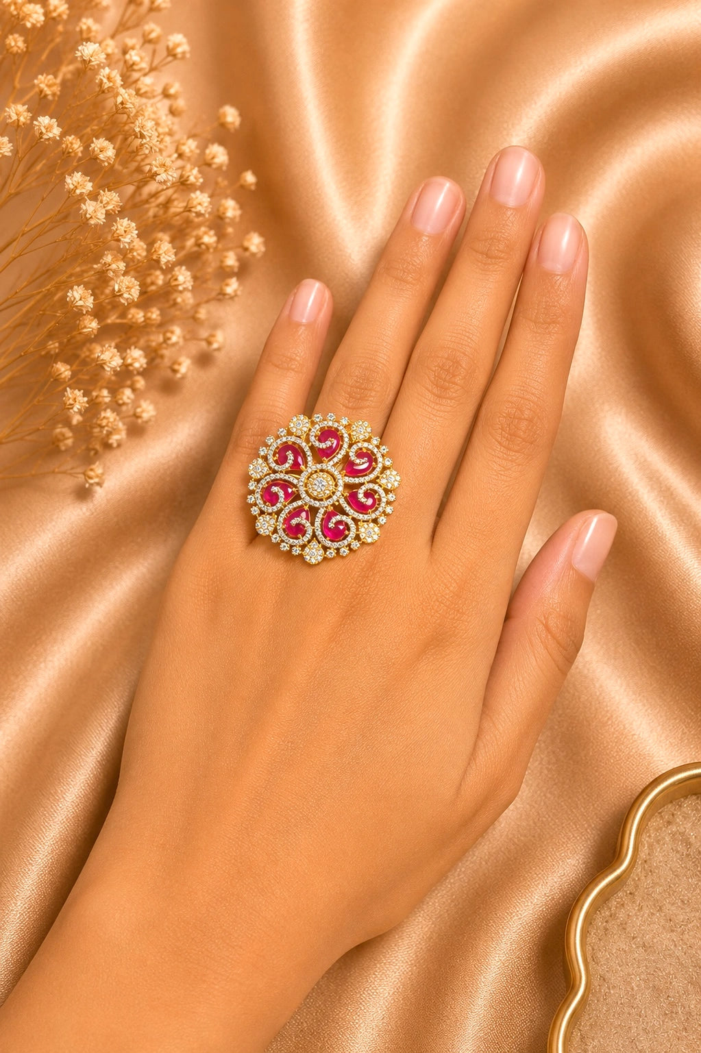 MEHAR PINK ADUSTABLE FASHION RING FOR WOMEN