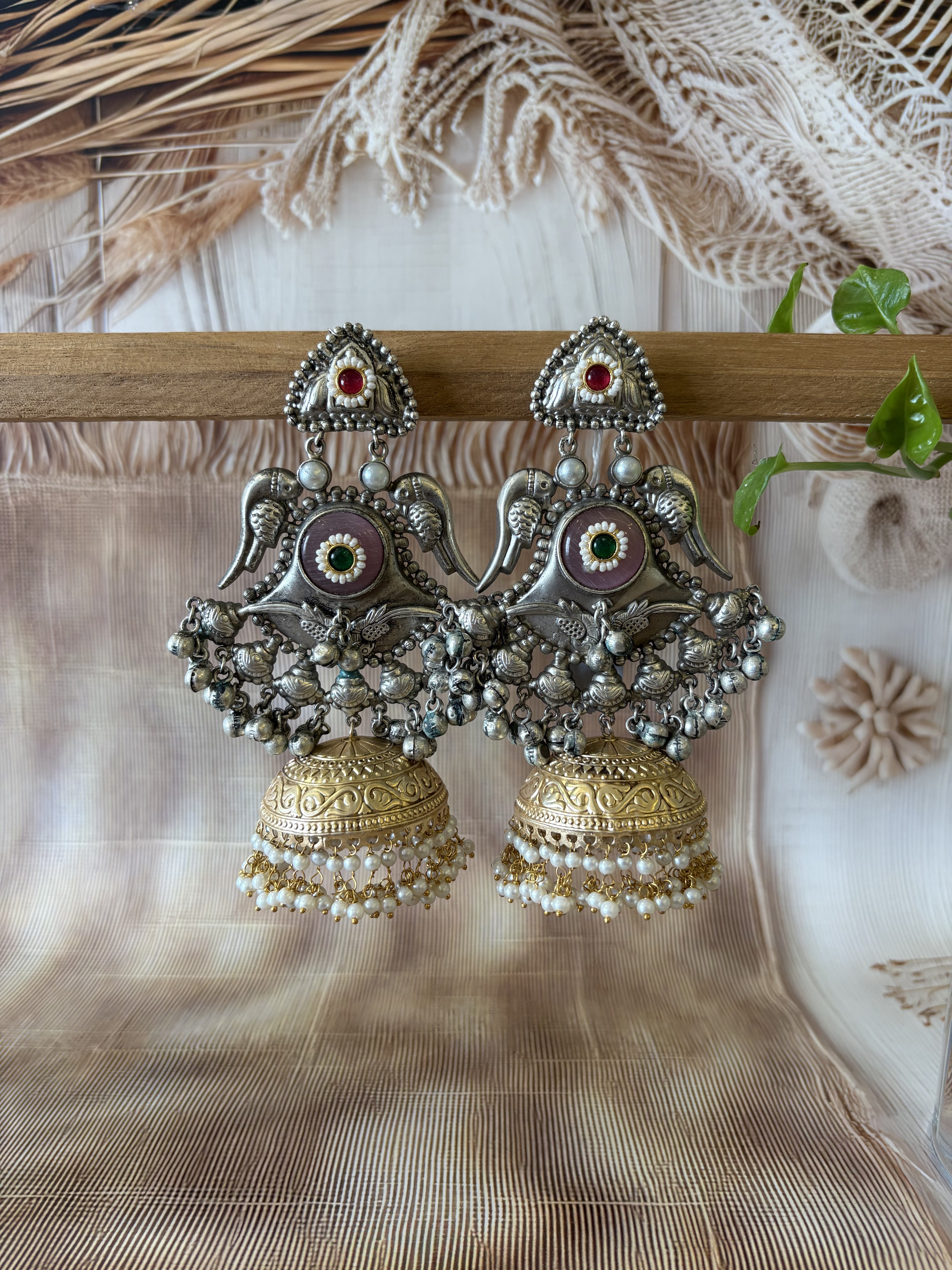 SIYA OXIDISED STONE STUDDED JHUMKA EARRING SET