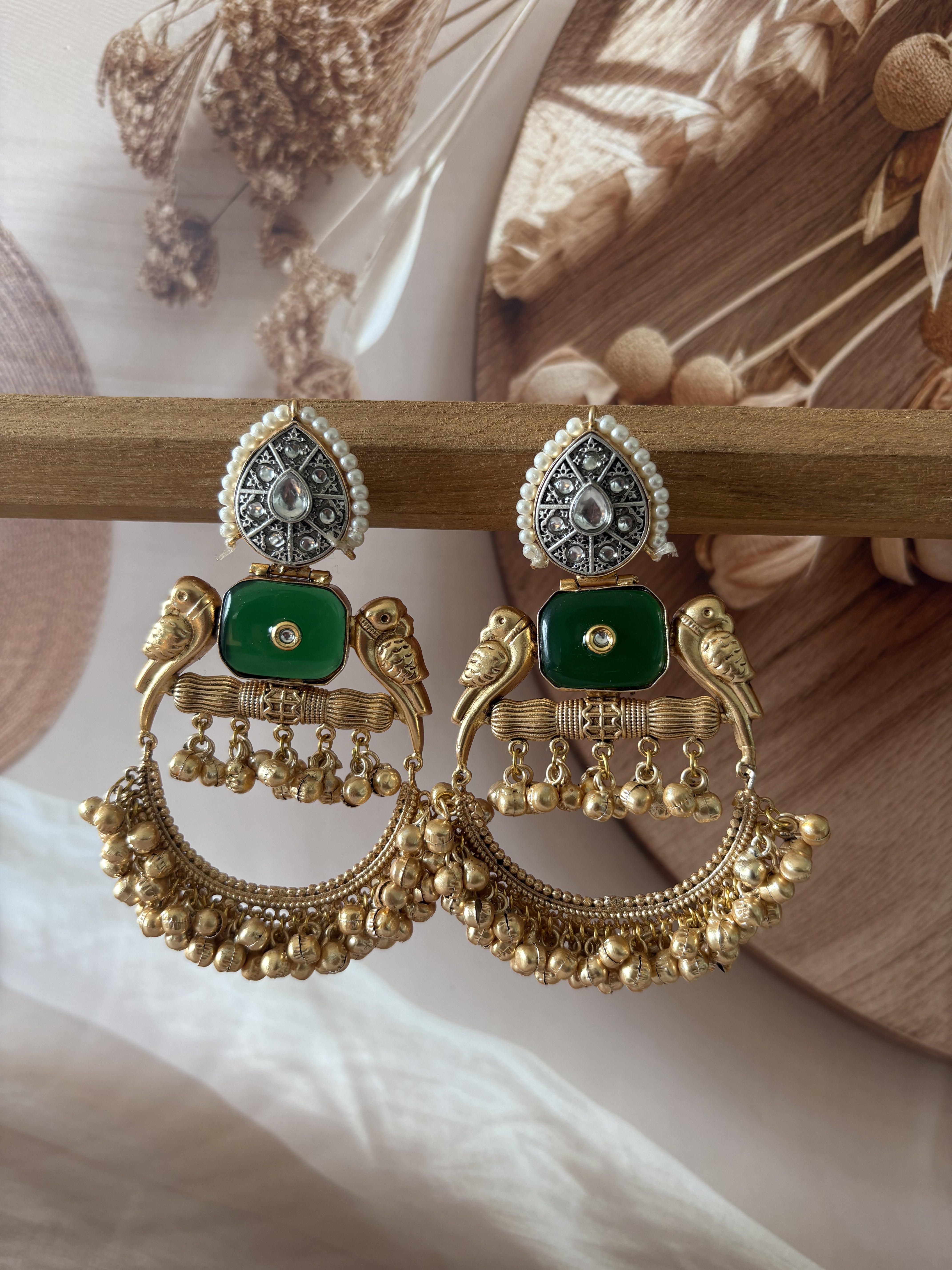 MAYA GOLDAND SILVER  TONE GHUNGROO STUDDED EARRING SET
