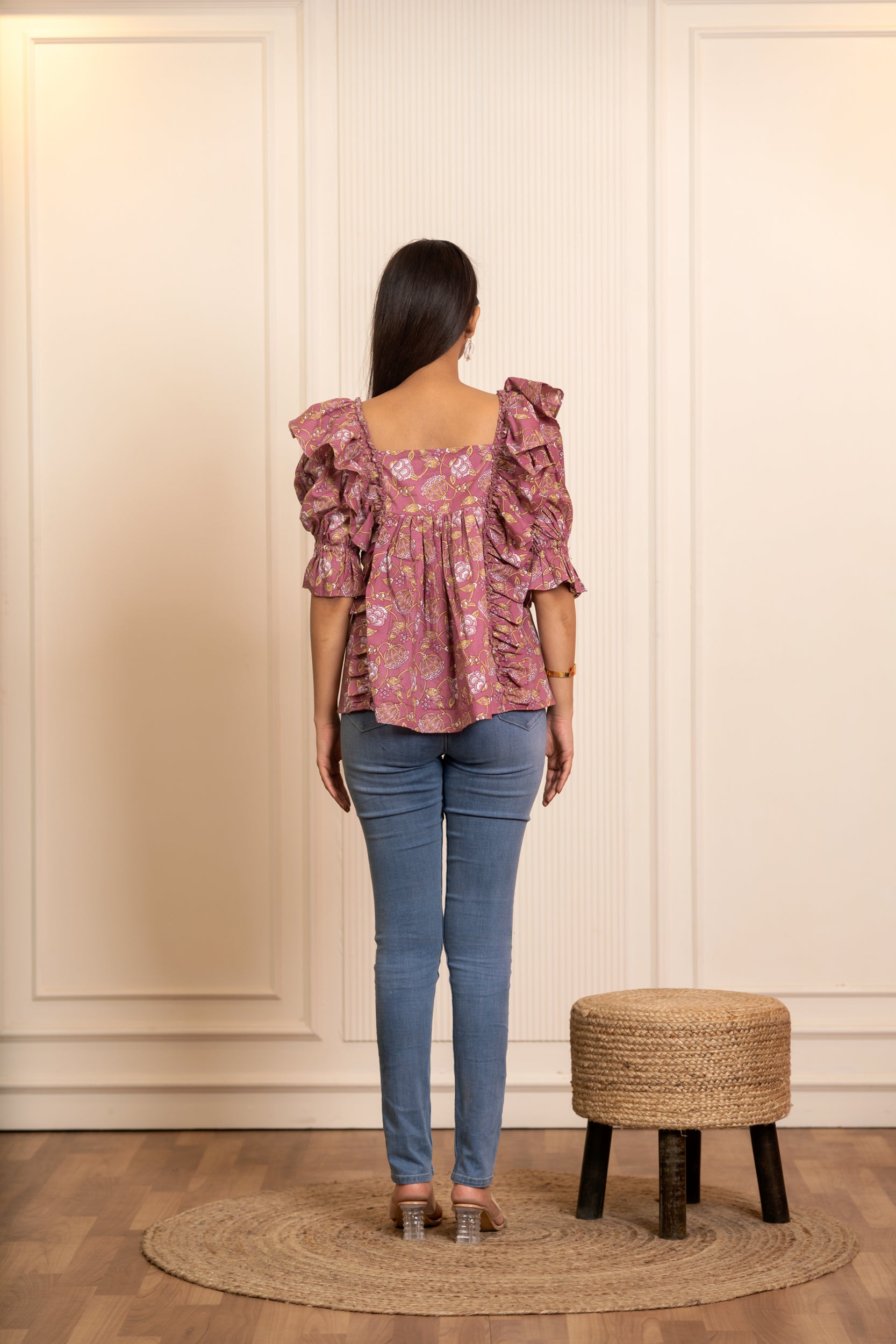SUKOON COTTON  DUSKY ROSE RUFFLE TOP