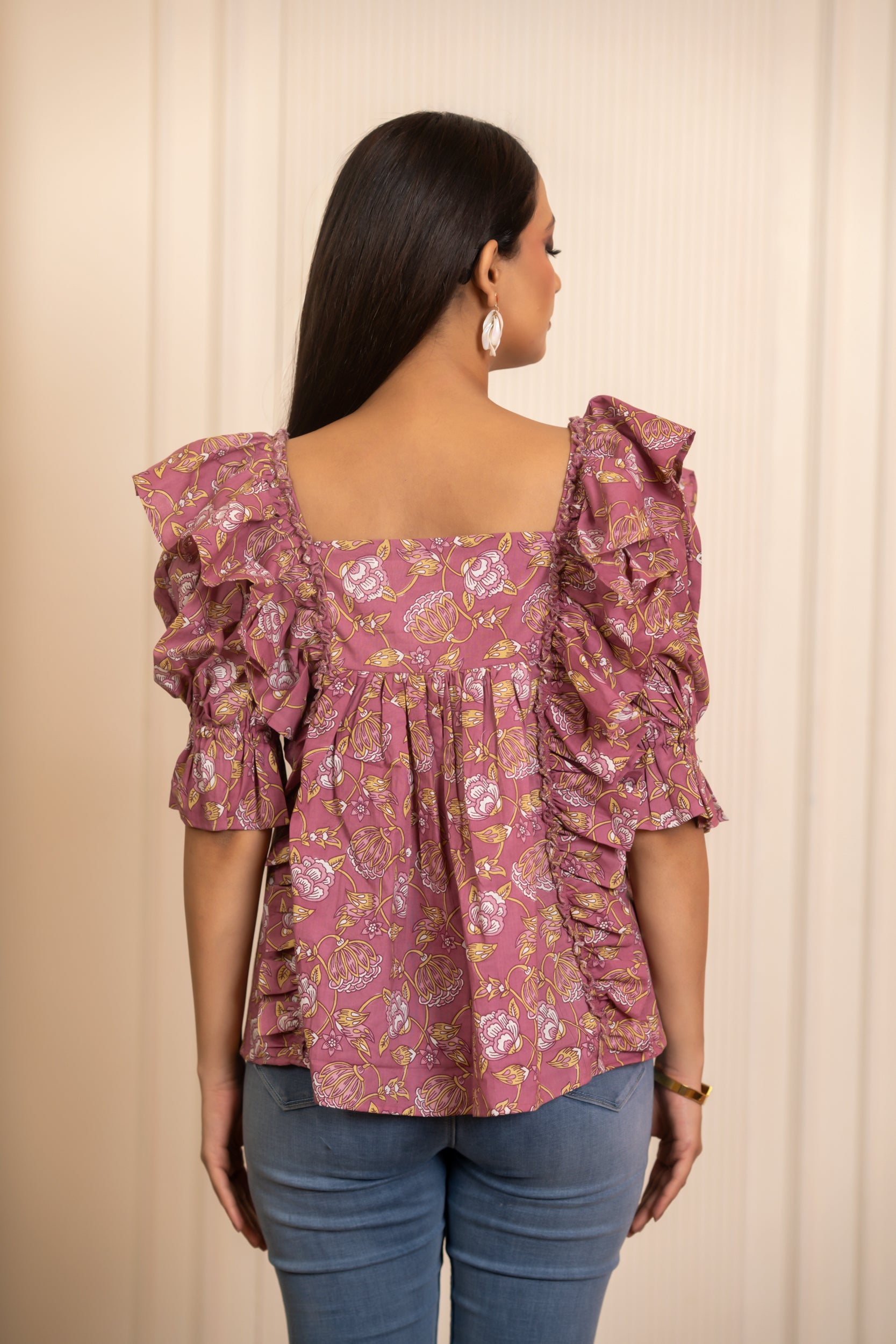 SUKOON COTTON  DUSKY ROSE RUFFLE TOP