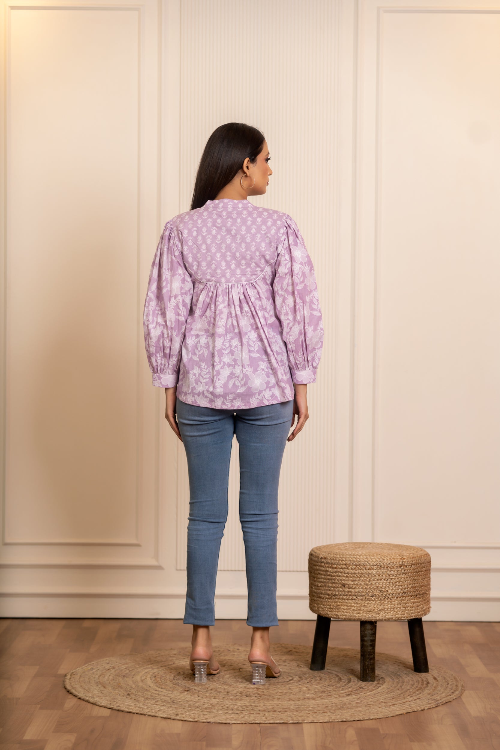 SUKOON COTTON LILAC FLORAL FLOWY TOP
