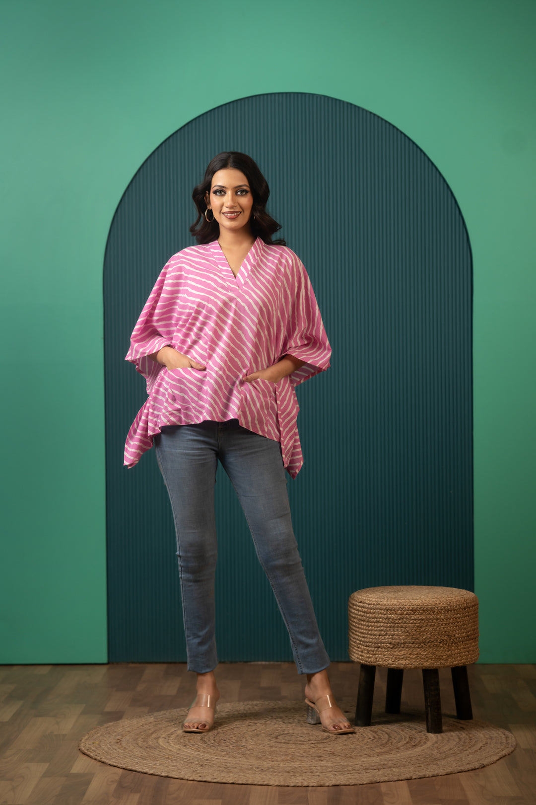 SUKOON PINK WAVE COTTON KAFTAN TOP