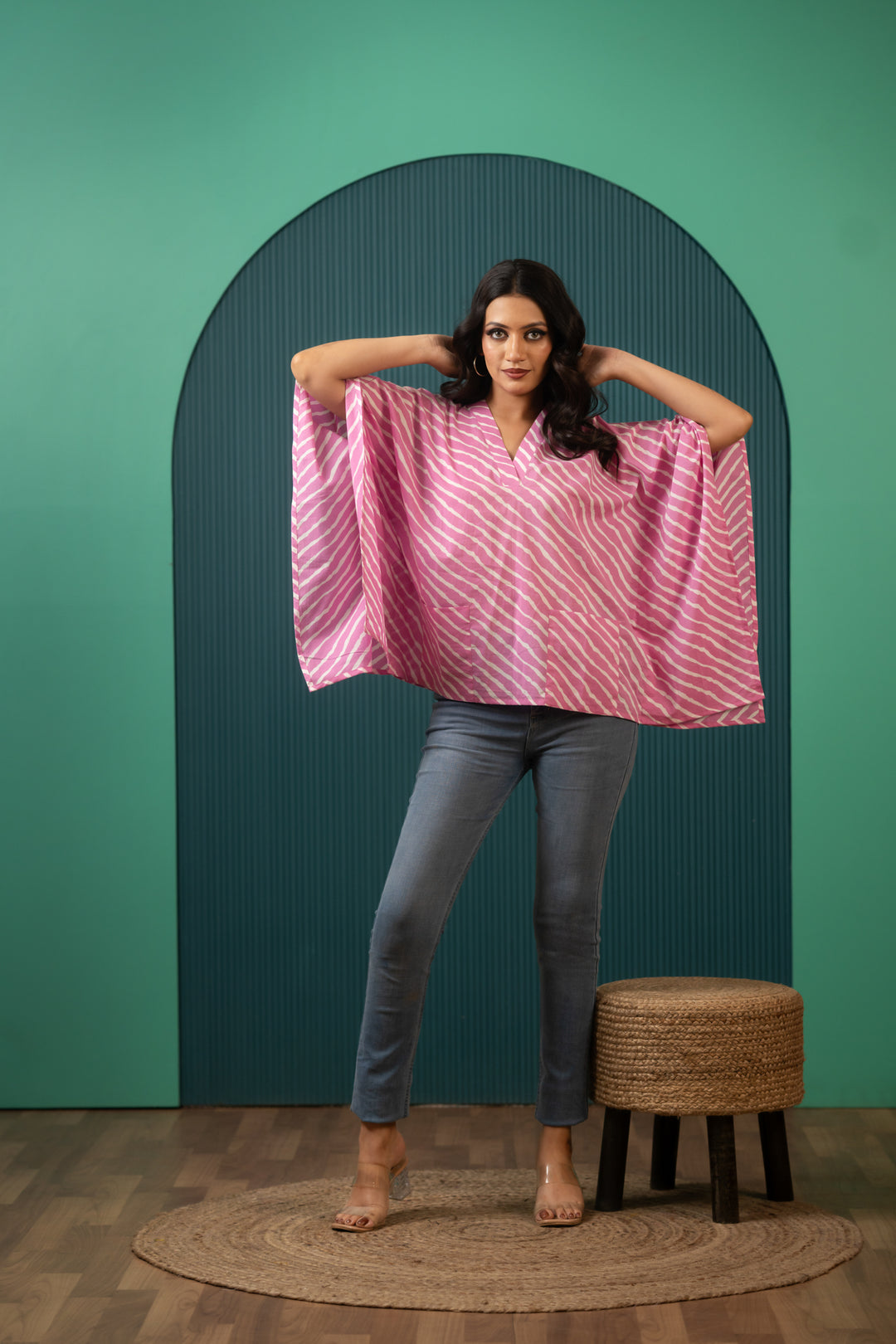 SUKOON PINK WAVE COTTON KAFTAN TOP
