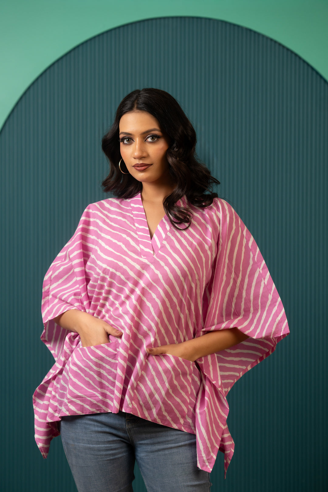 SUKOON PINK WAVE COTTON KAFTAN TOP