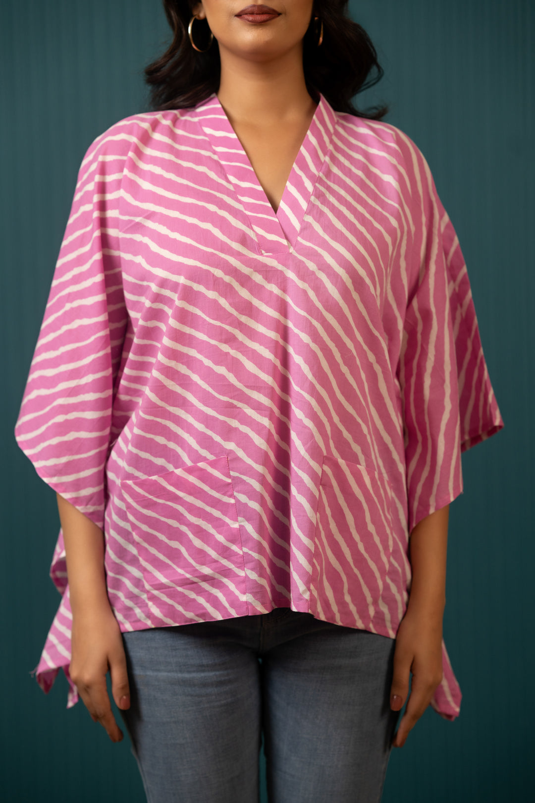 SUKOON PINK WAVE COTTON KAFTAN TOP