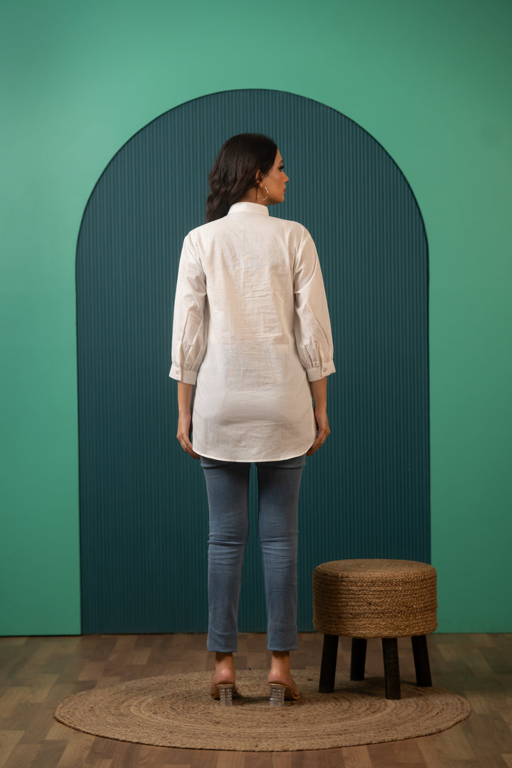 SUKOON  PIN TUCK WHITE SHIRT TOP