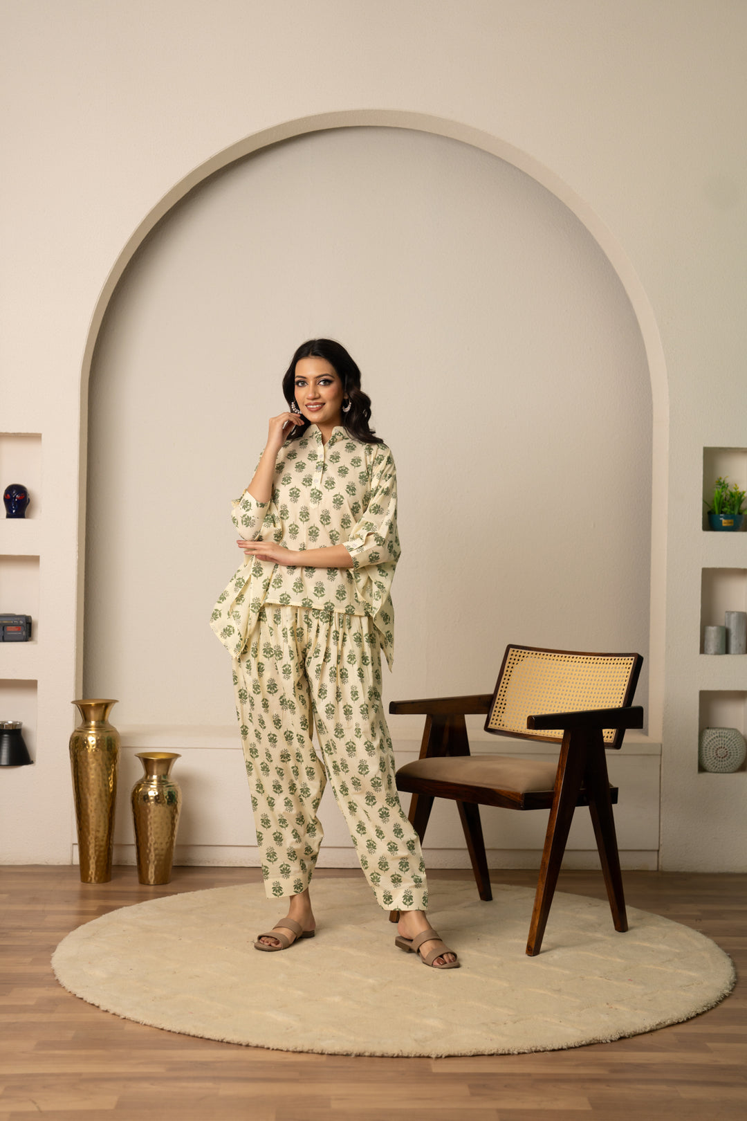 SUKOON TWO - PIECE RELAXED FLORAL HAND BLOCK COTTON LOUNGEWEAR