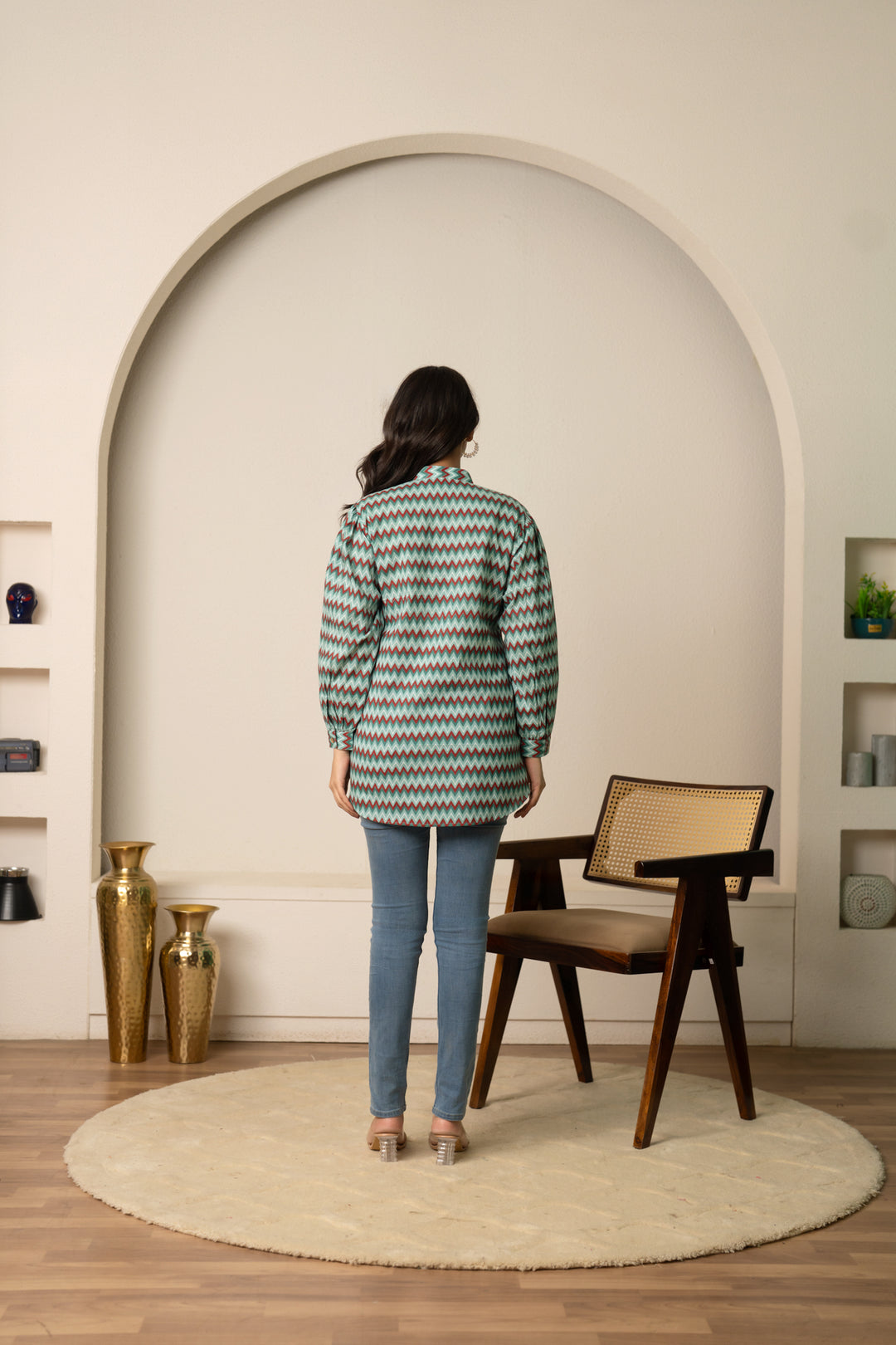 SUKOON RETRO ZIGZAG COTTON TUNIC TOP