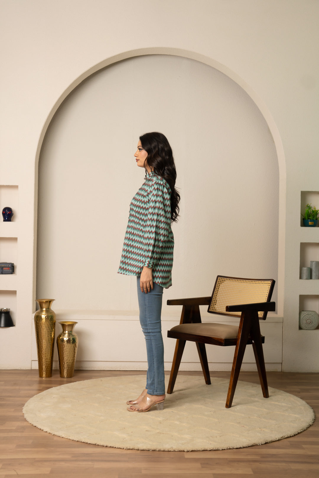 SUKOON RETRO ZIGZAG COTTON TUNIC TOP