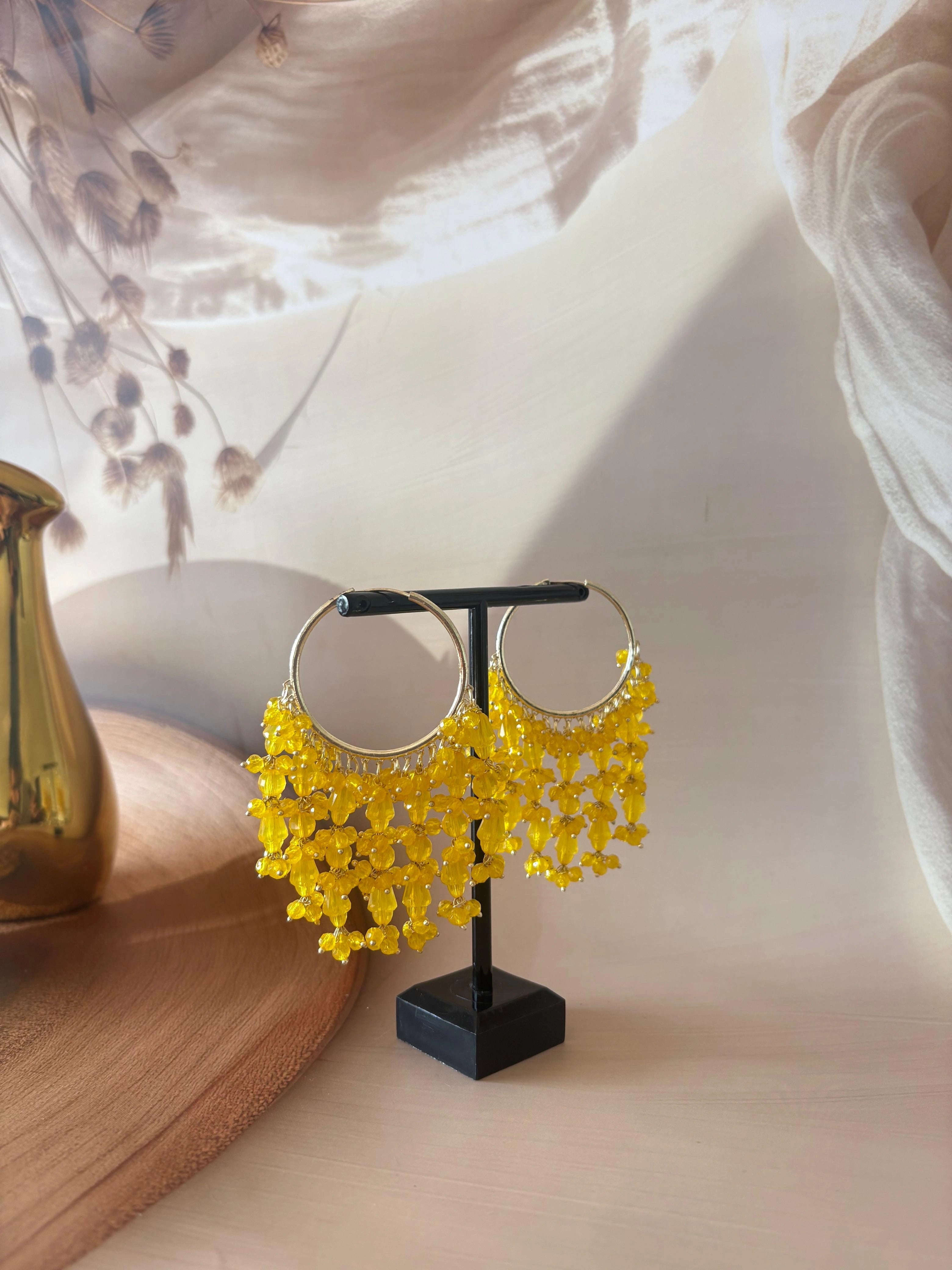 YELLOW PEARL DROP JHUMKA SET