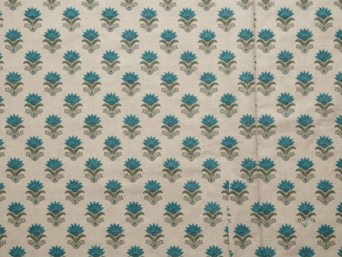 WHITE COTTON FLORAL BLOCK PRINT FABRIC