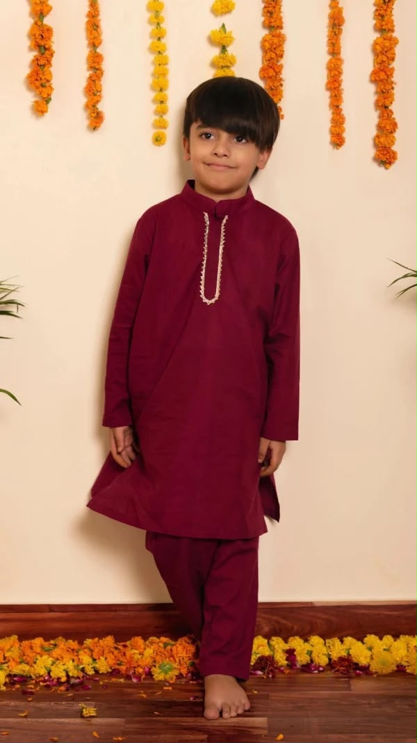 BURGUNDY PURE COTTON FAMILY OUTFIT COMBO