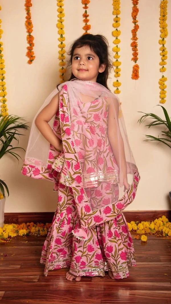 TULSI PINK HAND BLOCK COTTON FAMILY OUTFIT COMBO