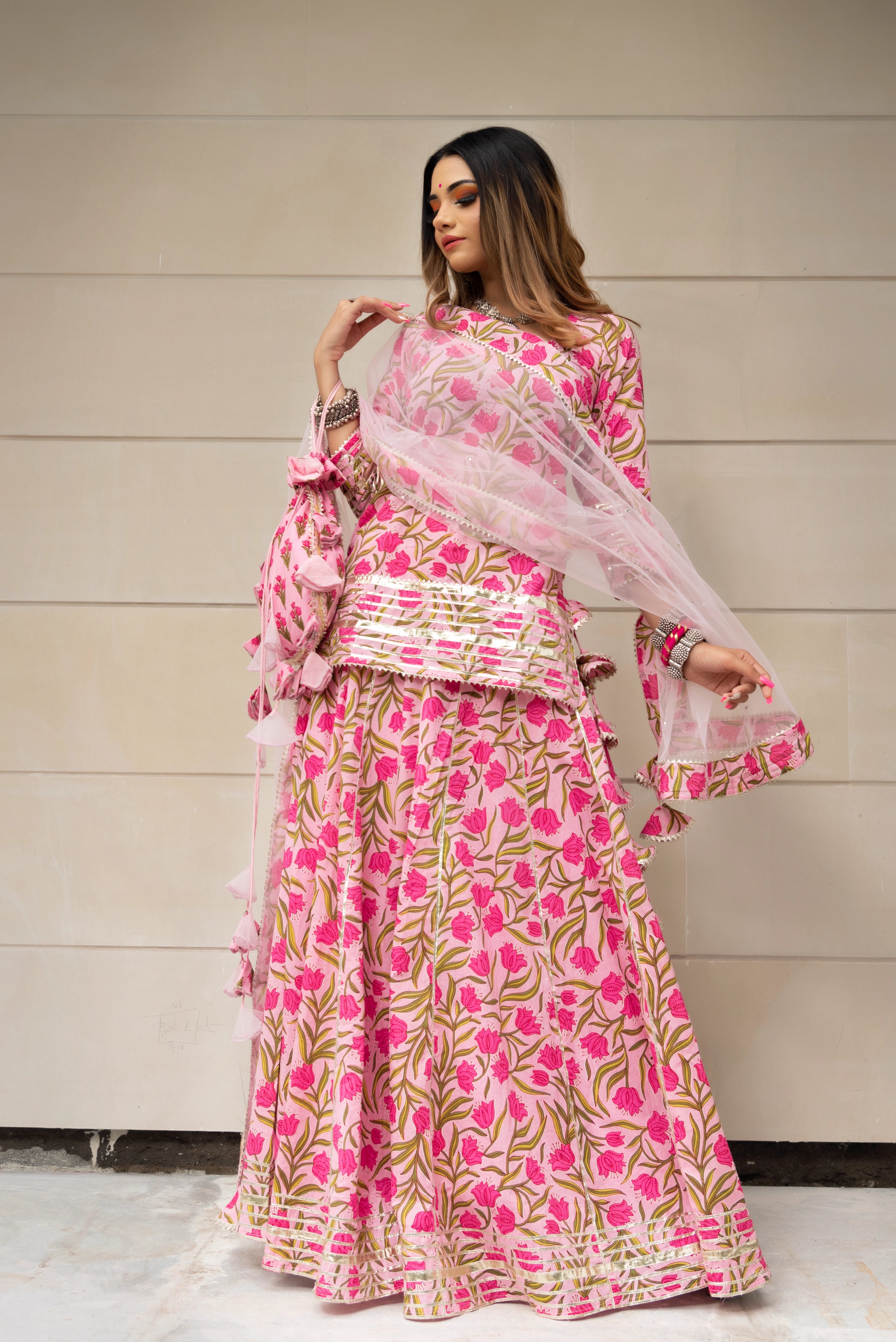 TULSI PINK HAND BLOCK COTTON FAMILY OUTFIT COMBO
