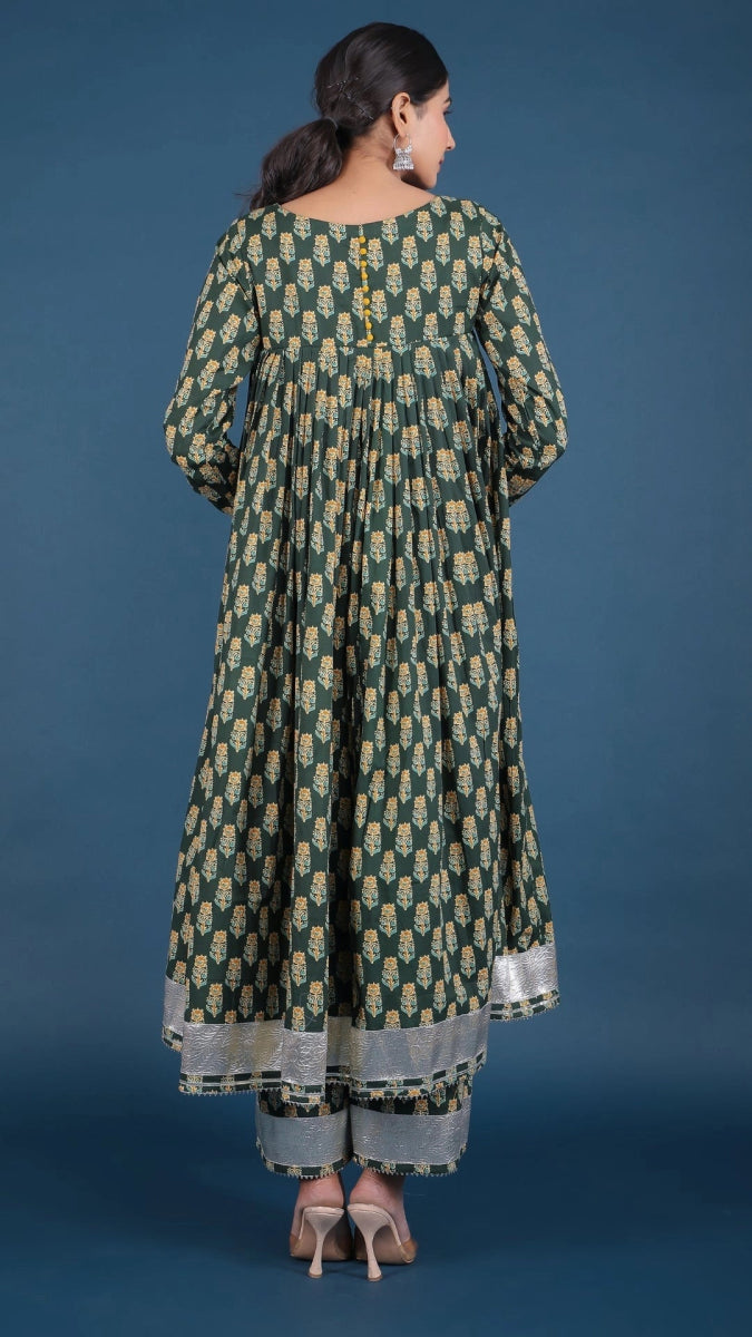 AAFIA COTTON BLOCK ANARKALI SET - Pomcha Jaipur