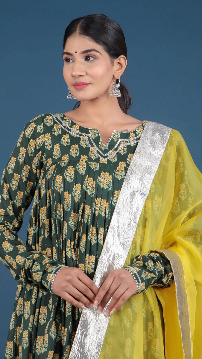 AAFIA COTTON BLOCK ANARKALI SET - Pomcha Jaipur