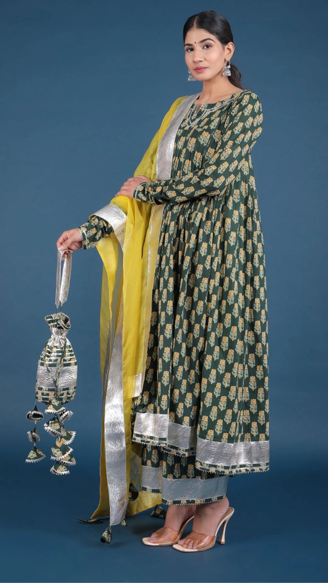 AAFIA COTTON BLOCK ANARKALI SET - Pomcha Jaipur
