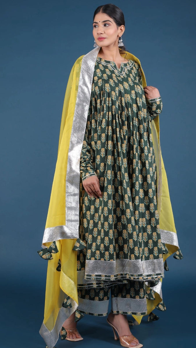 AAFIA COTTON BLOCK ANARKALI SET - Pomcha Jaipur