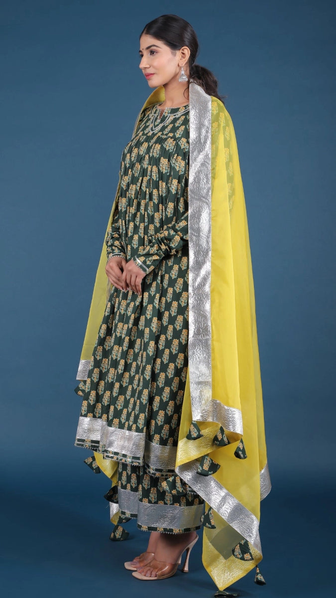 AAFIA COTTON BLOCK ANARKALI SET - Pomcha Jaipur