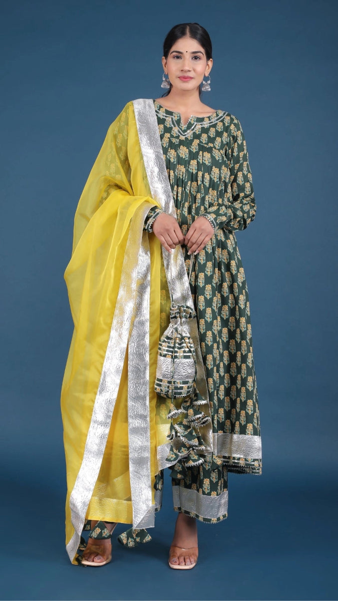 AAFIA COTTON BLOCK ANARKALI SET - Pomcha Jaipur