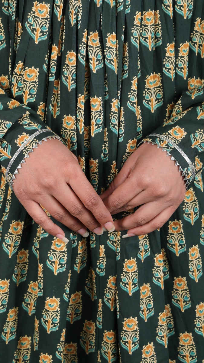 AAFIA COTTON BLOCK ANARKALI SET - Pomcha Jaipur