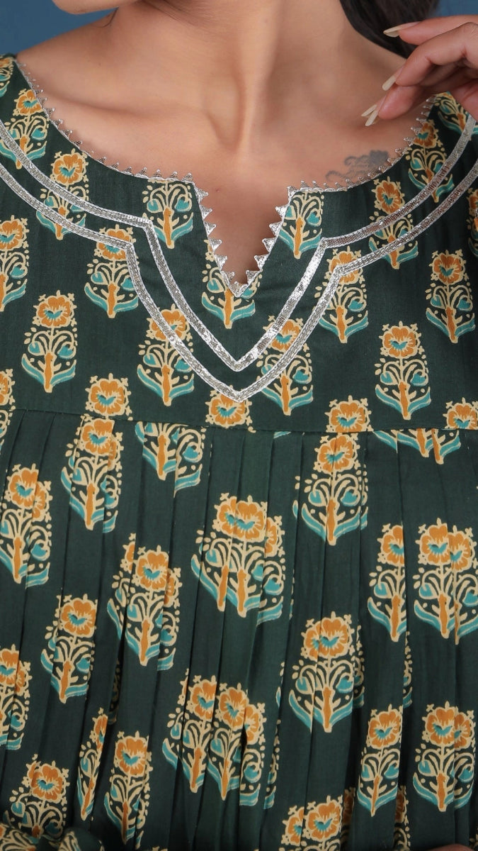 AAFIA COTTON BLOCK ANARKALI SET - Pomcha Jaipur