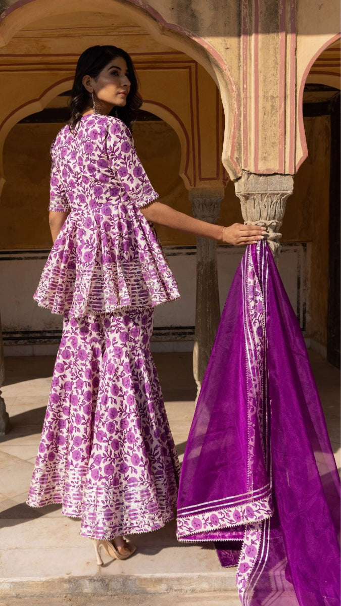 AAFREEN COTTON BLOCK PRINT SHARARA SET - Pomcha Jaipur