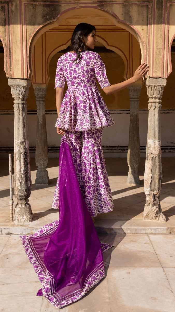 AAFREEN COTTON BLOCK PRINT SHARARA SET - Pomcha Jaipur